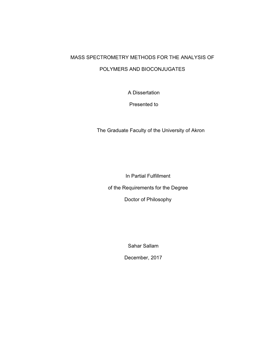 Mass Spectrometry Methods for the Analysis Of