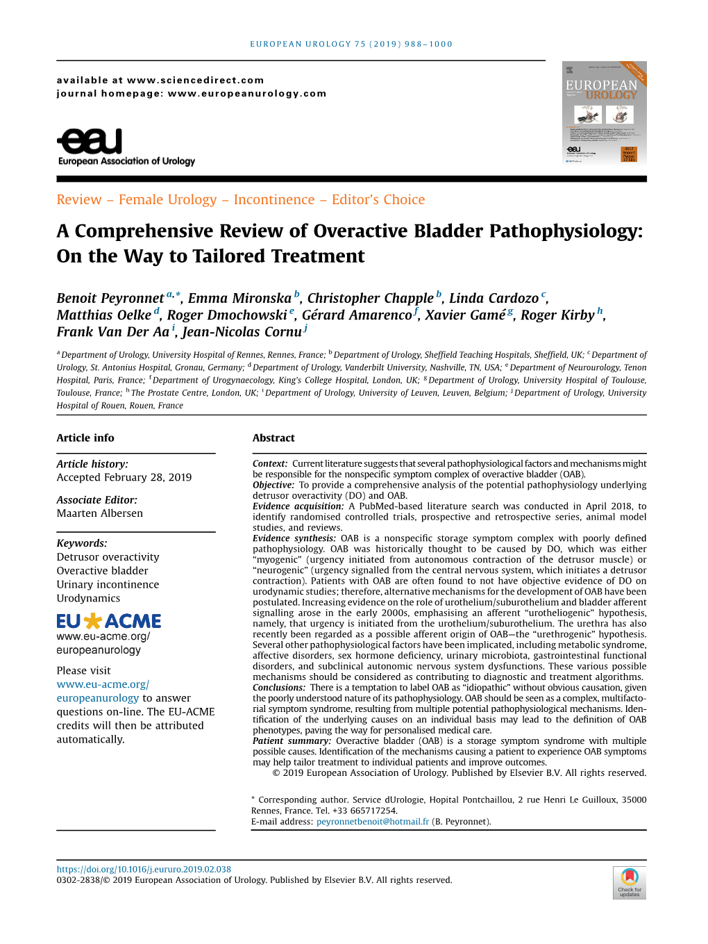 A Comprehensive Review of Overactive Bladder Pathophysiology: on the Way to Tailored Treatment