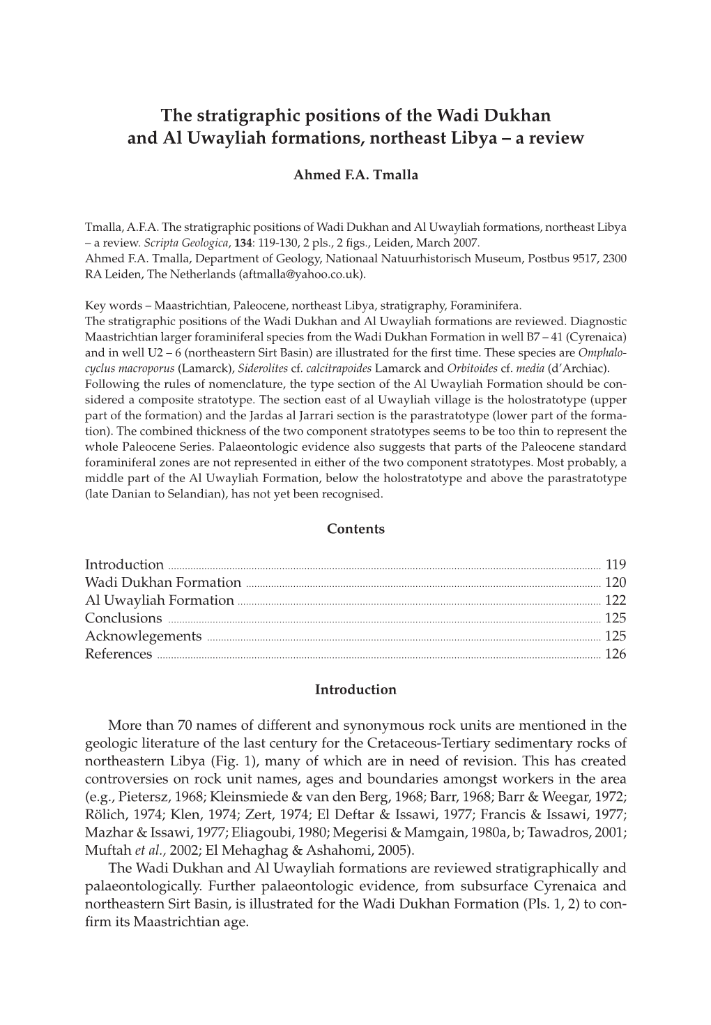 The Stratigraphic Positions of the Wadi Dukhan and Al Uwayliah Formations, Northeast Libya – a Review