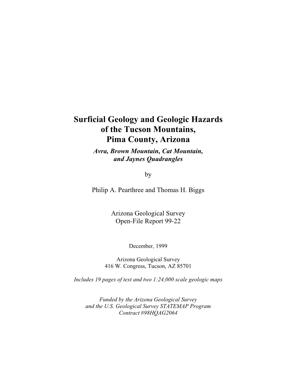 Geology and Geomorphology of the Tucson Mountains, Pima County