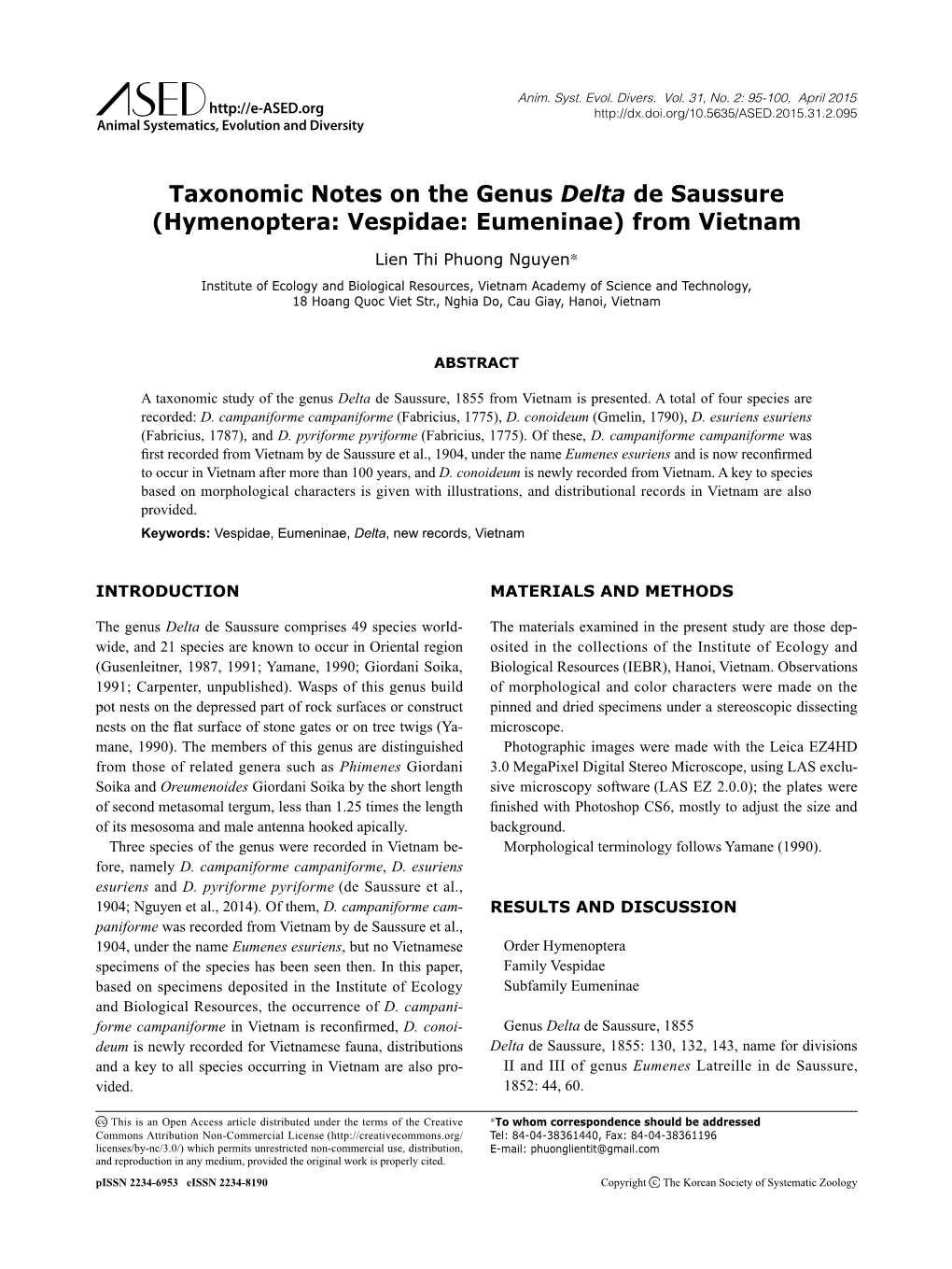 Taxonomic Notes on the Genus Delta De Saussure (Hymenoptera: Vespidae: Eumeninae) from Vietnam