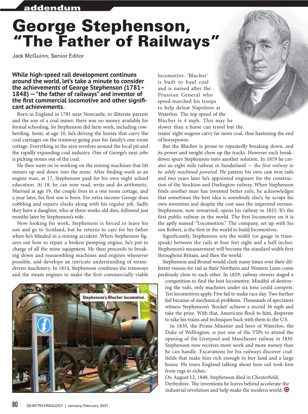 George Stephenson, “The Father of Railways” Jack Mcguinn, Senior Editor