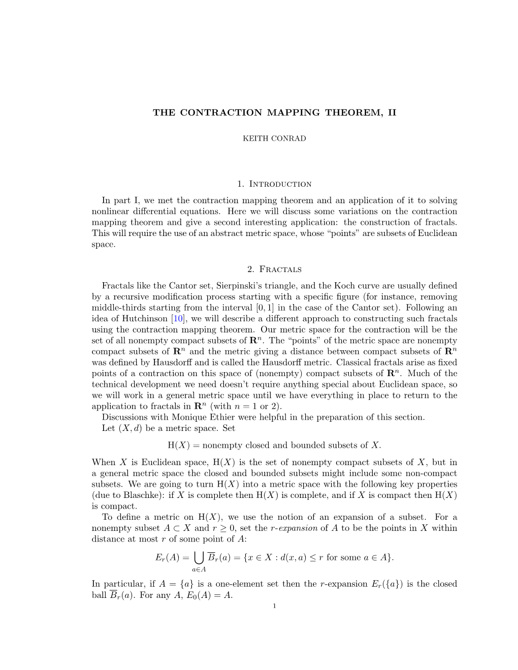 The Contraction Mapping Theorem, Ii