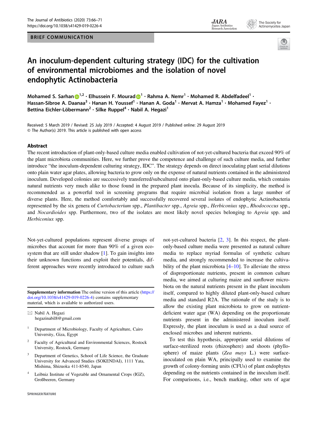 An Inoculum-Dependent Culturing Strategy (IDC) for the Cultivation of Environmental Microbiomes and the Isolation of Novel Endophytic Actinobacteria