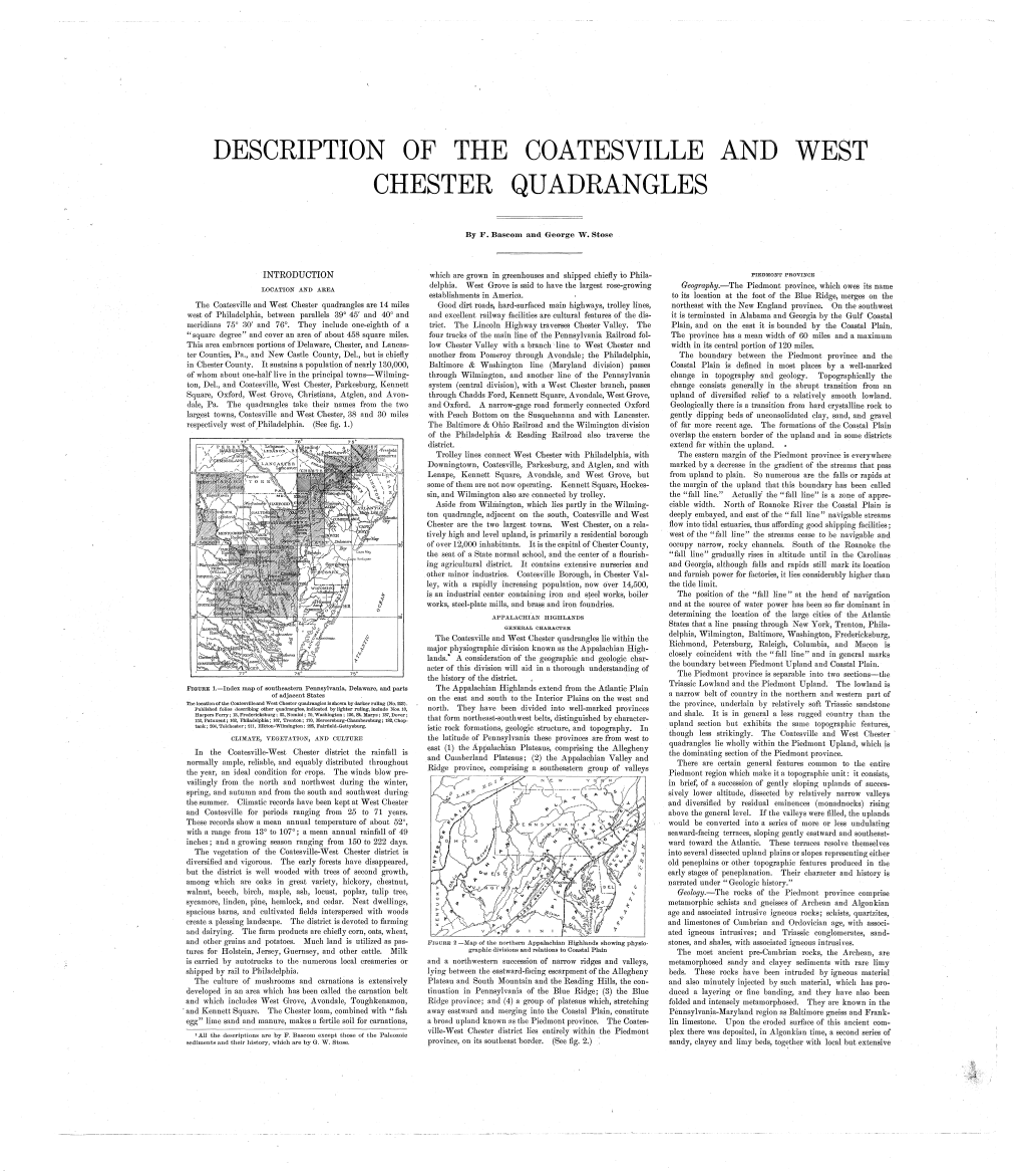 Description of the Coatesville and West Chester Quadrangles