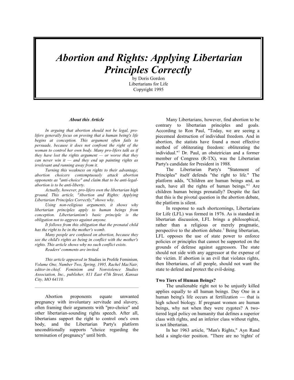 Abortion and Rights: Applying Libertarian Principles Correctly