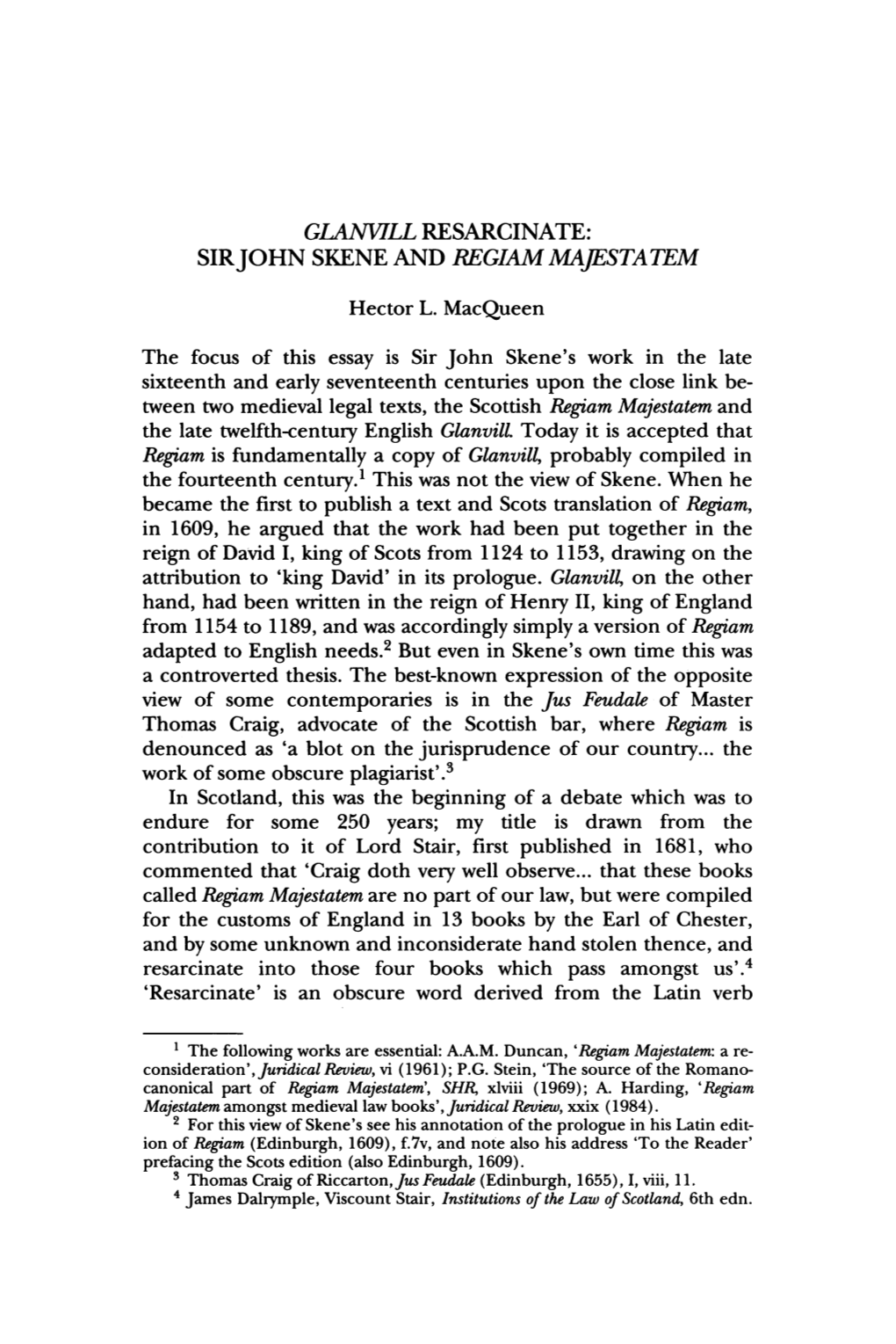 Glanvill Resarcinate: Sir John Skene and Regi Am Maßist Atem