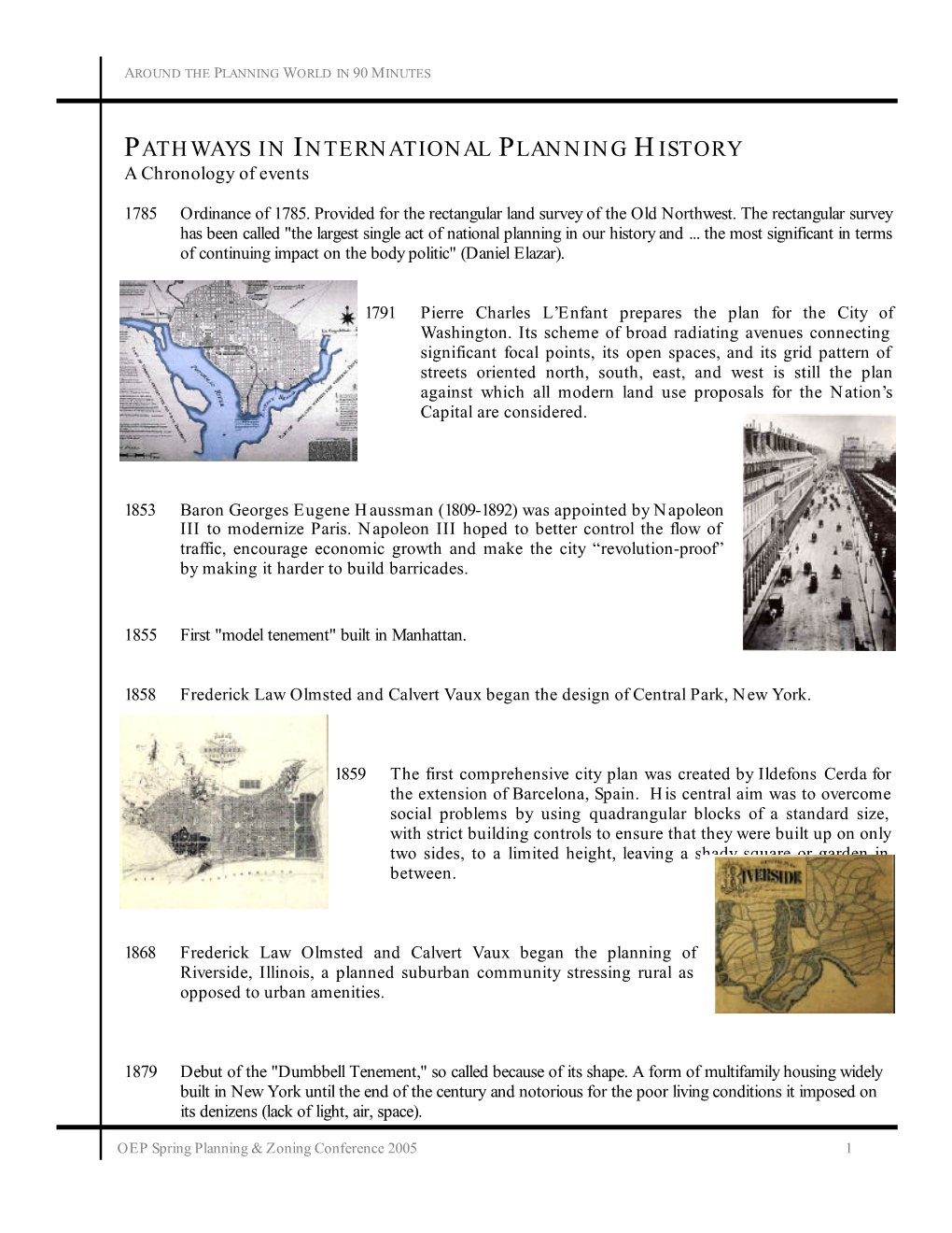 PATHWAYS in INTERNATIONAL PLANNING HISTORY a Chronology of Events