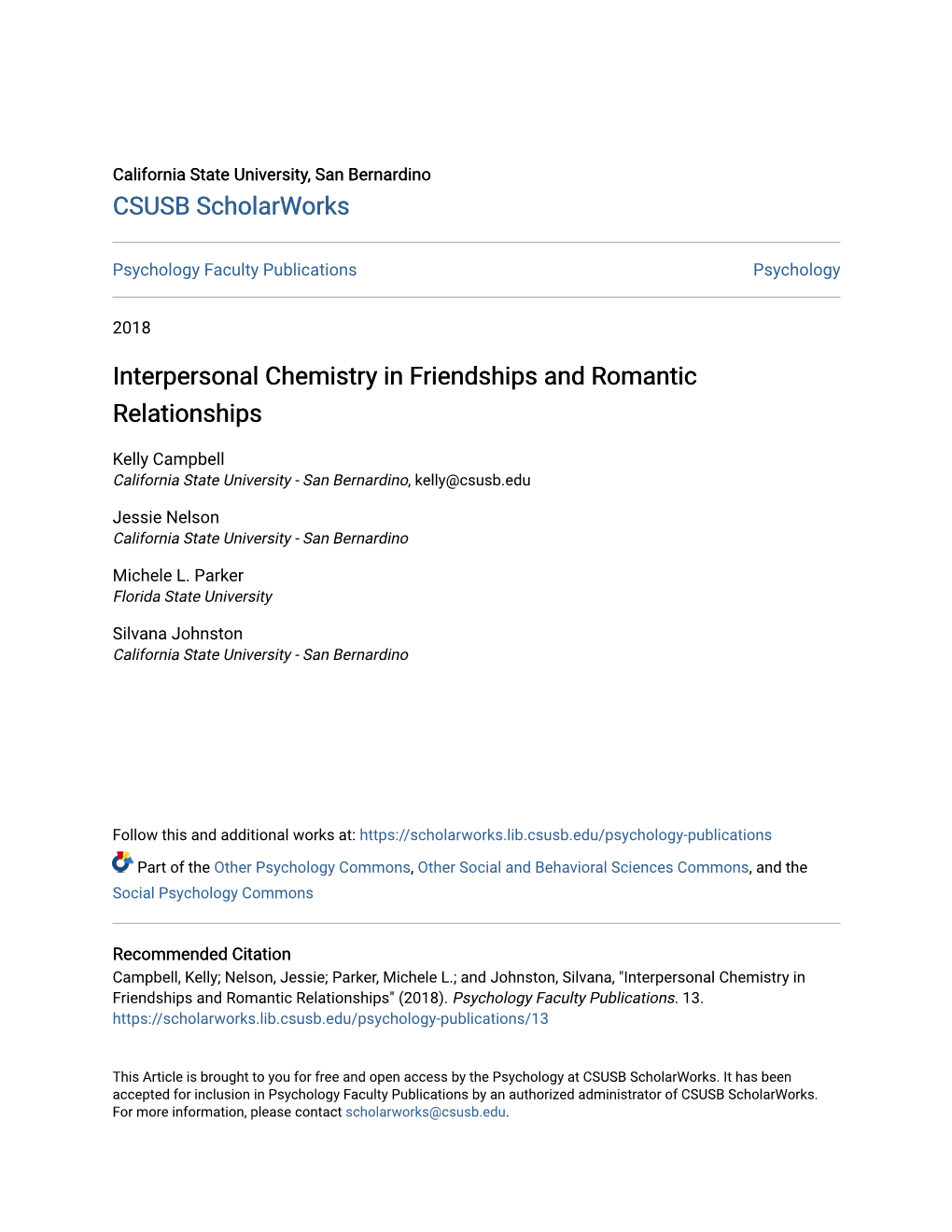 Interpersonal Chemistry in Friendships and Romantic Relationships