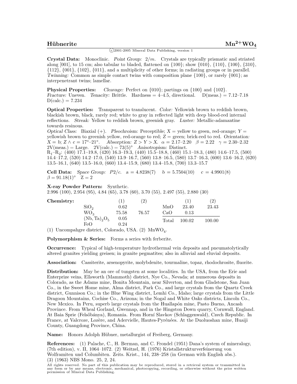 Hübnerite Mn2+WO4