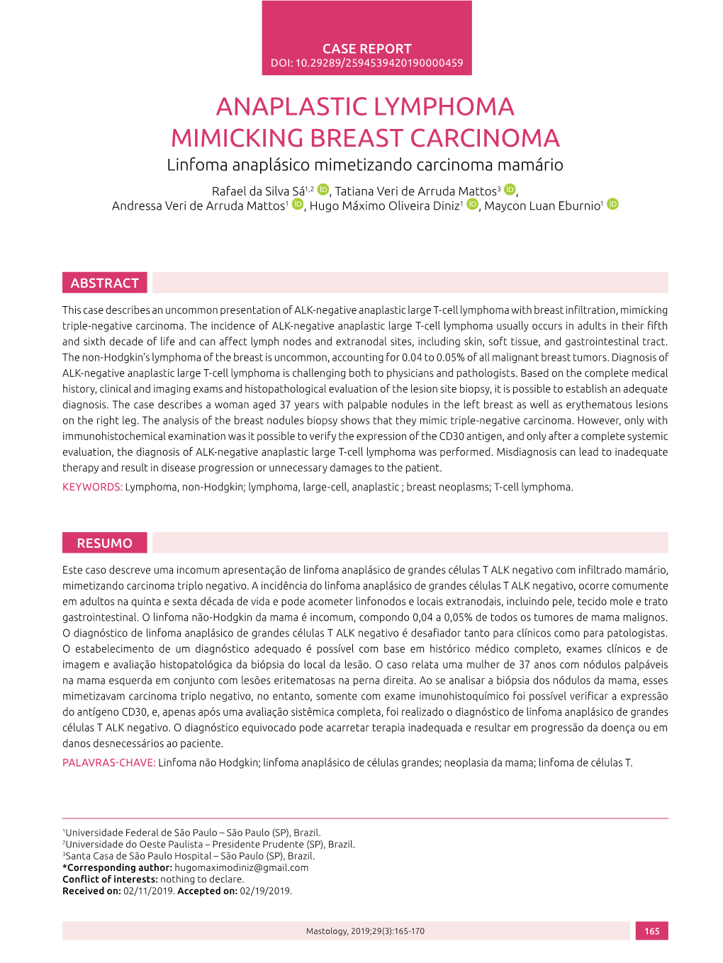 Anaplastic Lymphoma Mimicking Breast Carcinoma