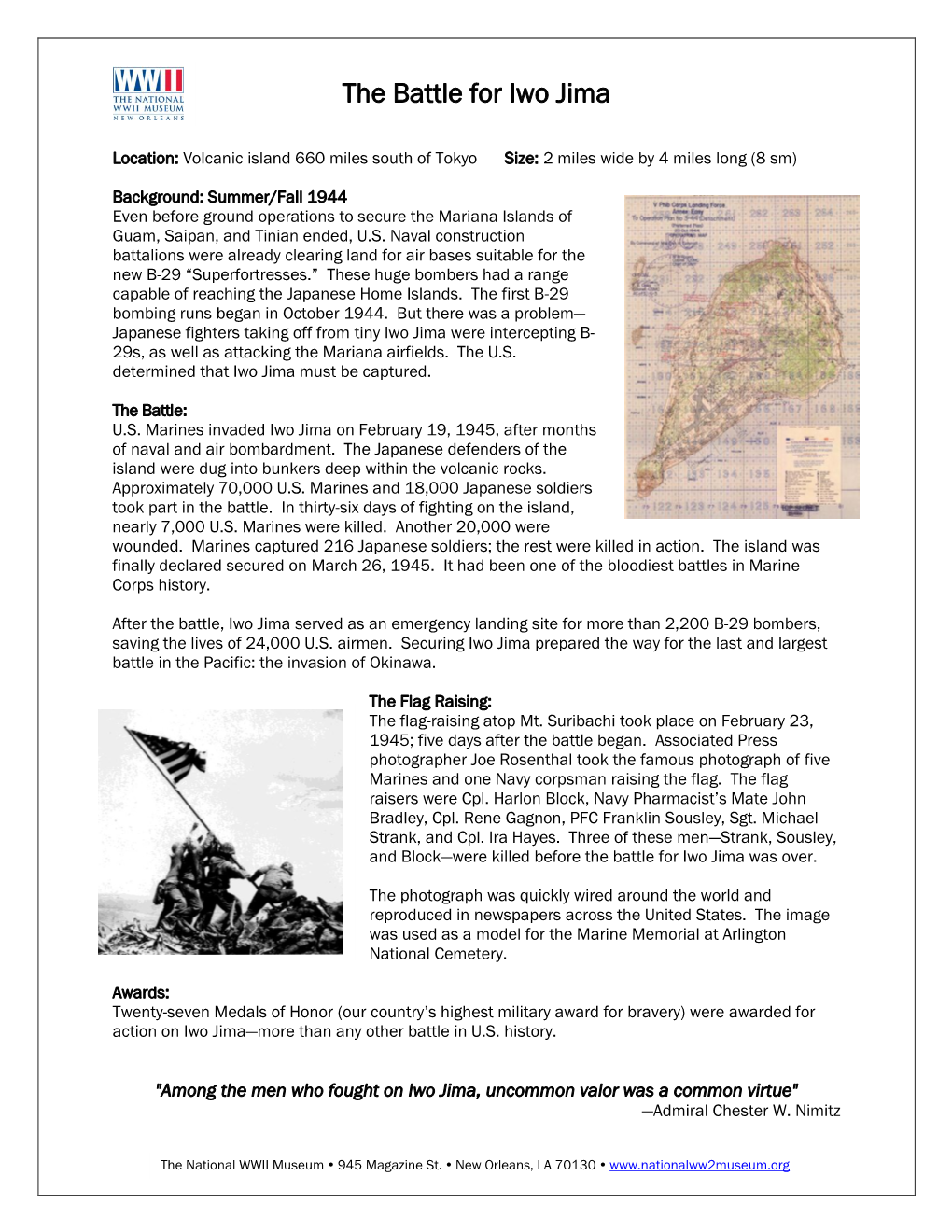 “Battle of Iwo Jima” Fact Sheet