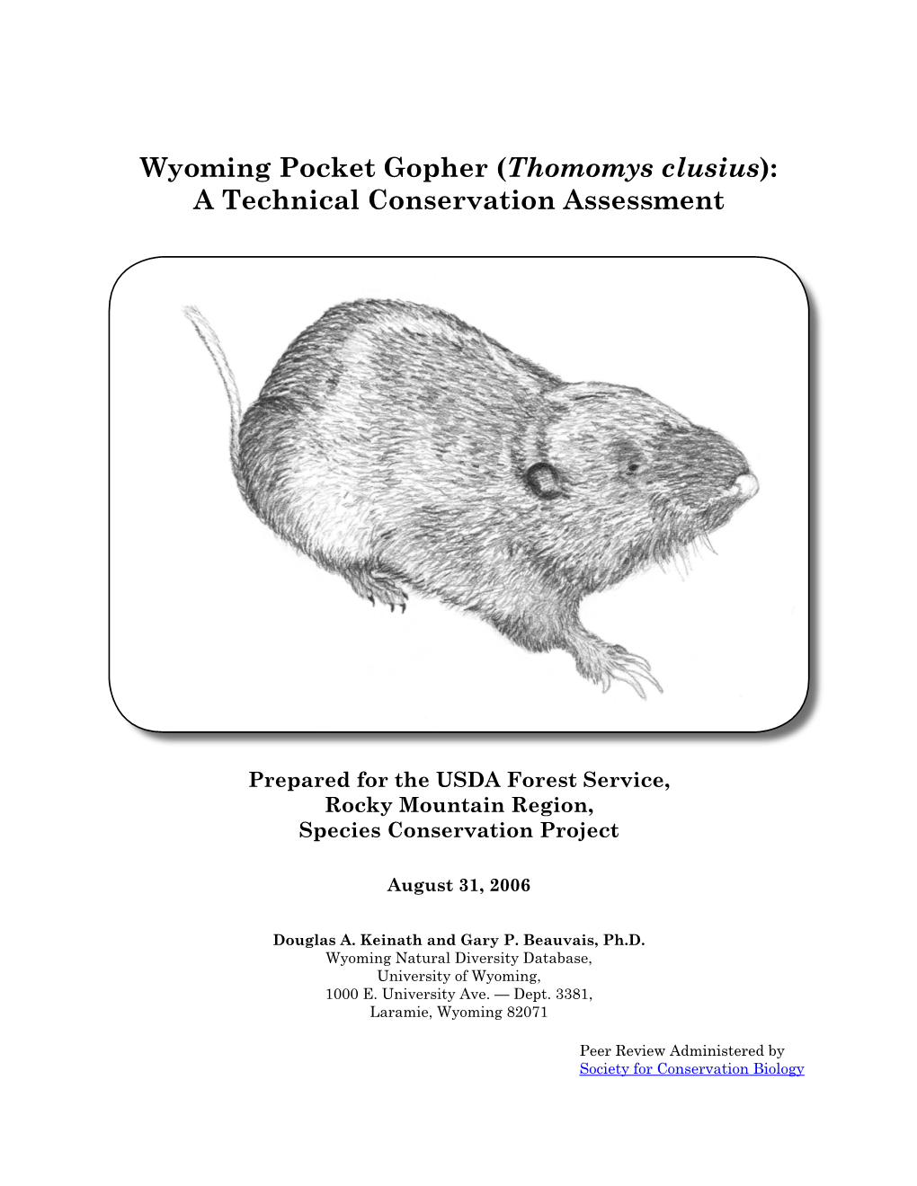 Wyoming Pocket Gopher (Thomomys Clusius): a Technical Conservation Assessment