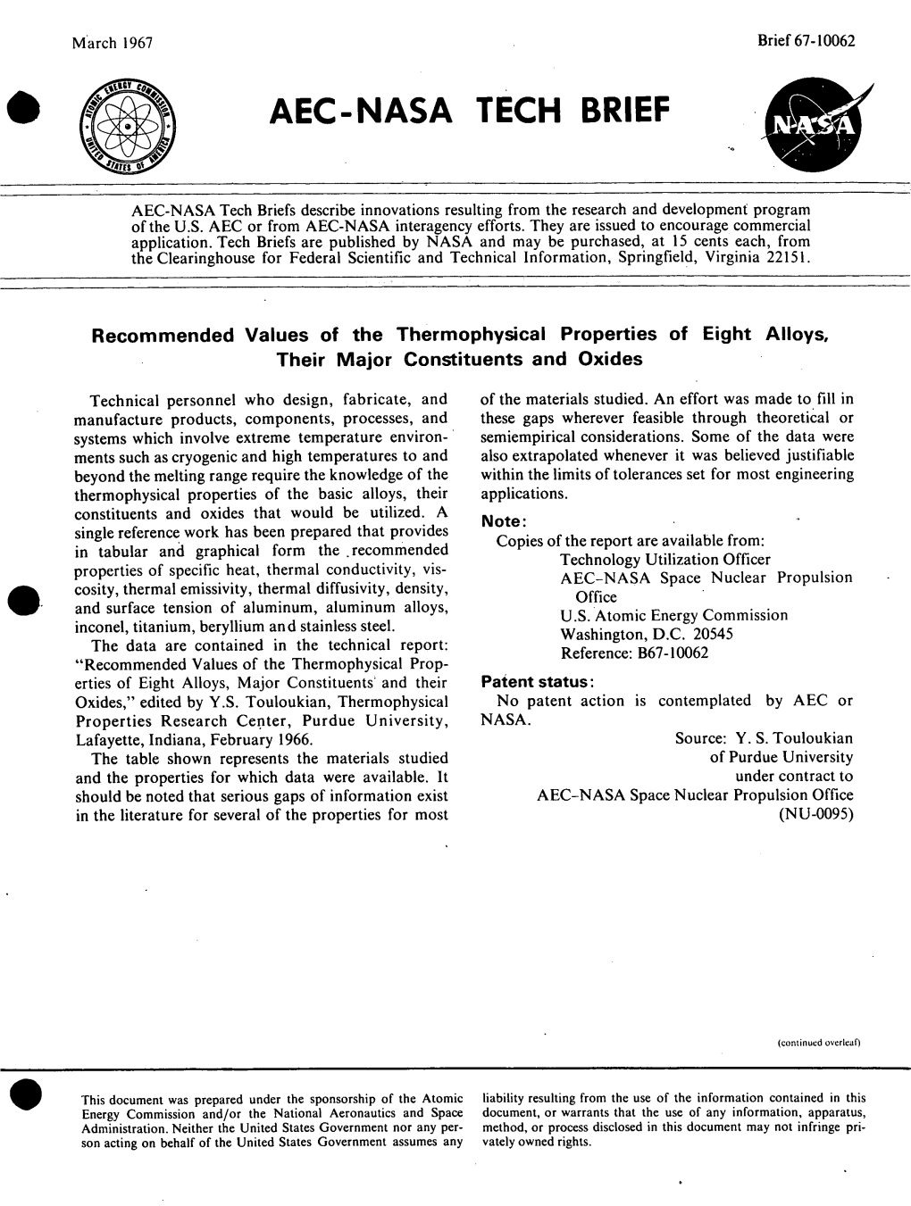 Aec-Nasa Tech Brief