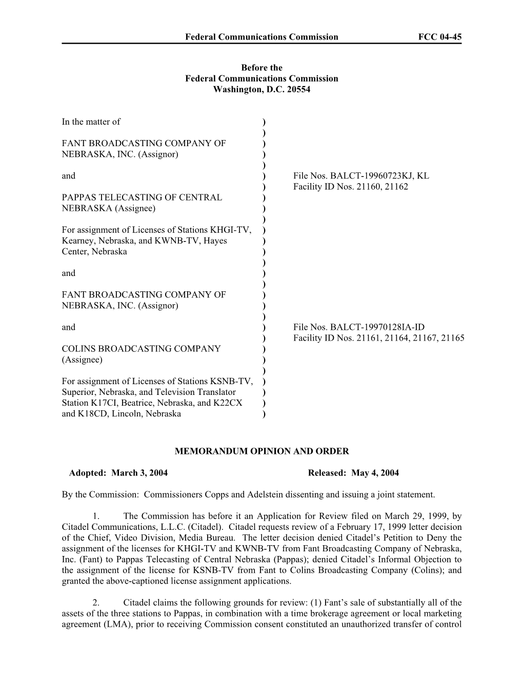 Federal Communications Commission FCC 04-45 Before the Federal