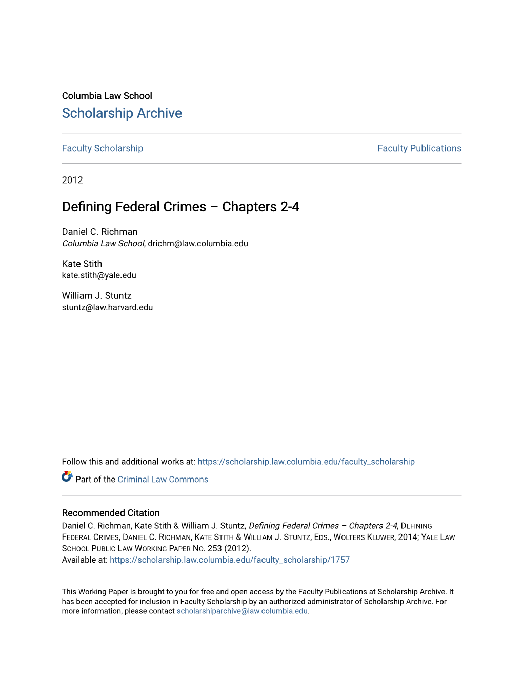 Defining Federal Crimes, Daniel C