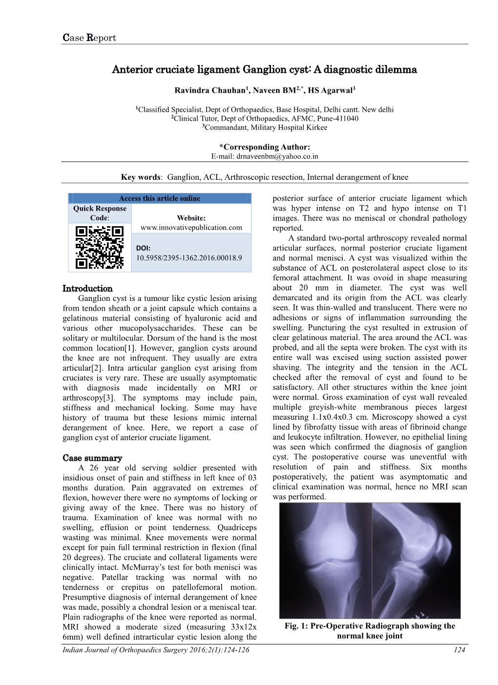 Anterior Cruciate Ligament Ganglion Cyst: a Diagnostic Dilemma