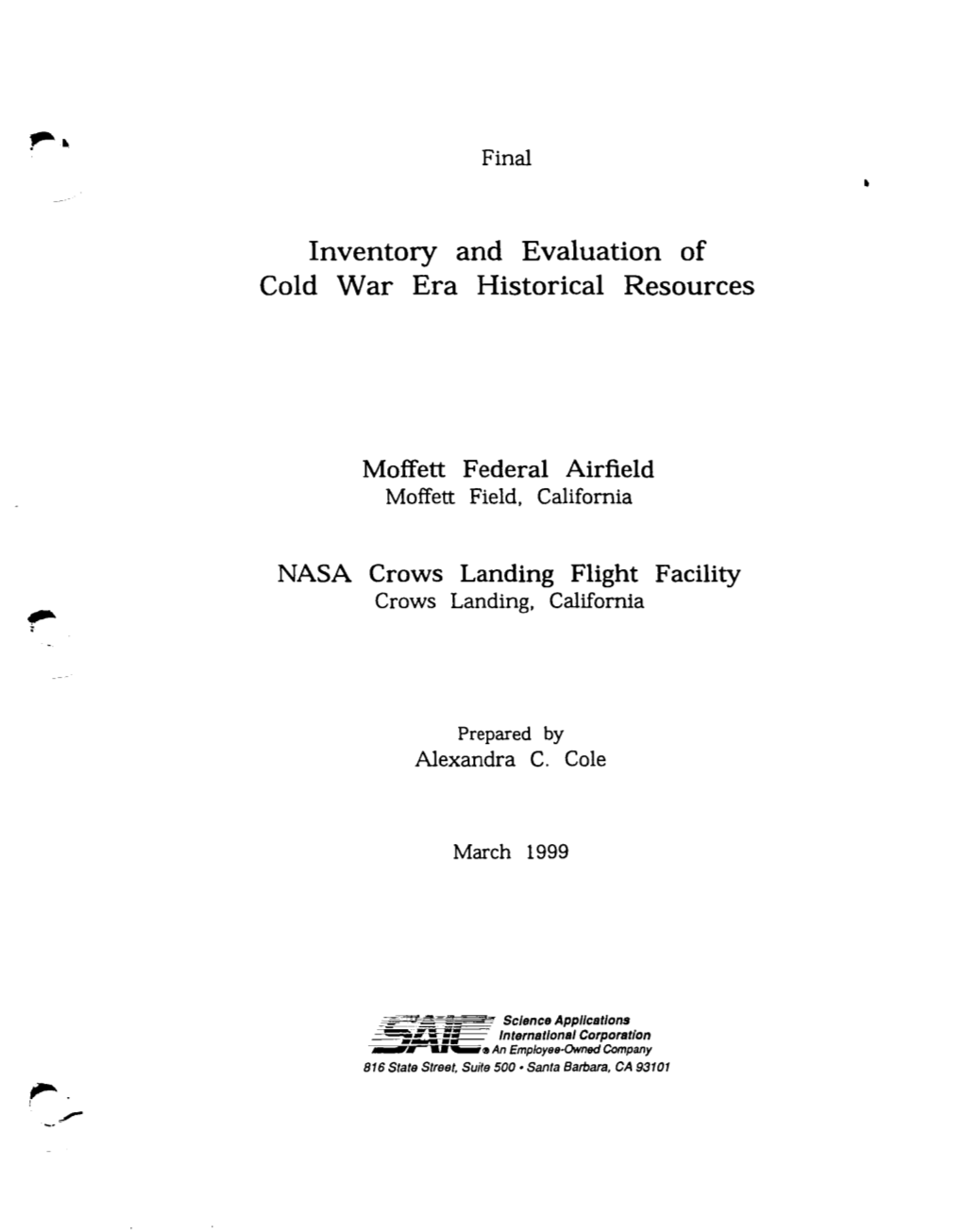 Final Inventory and Evaluation of Cold War Era Historical Resources