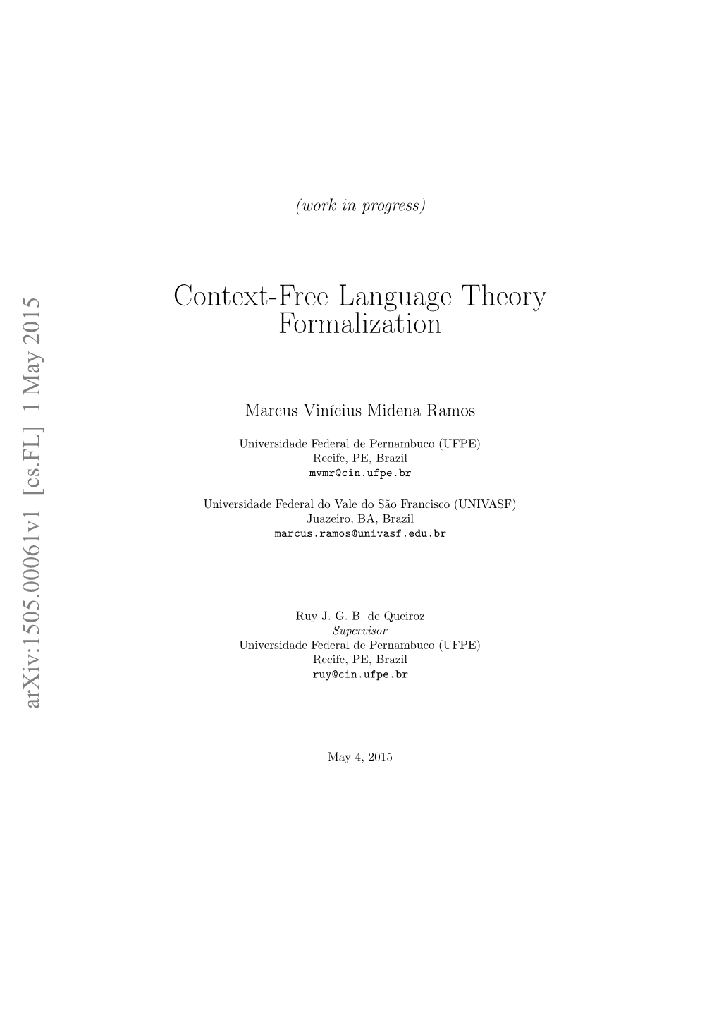 Context-Free Language Theory Formalization As a Result of Its Practical Importance in Computer Technology (E.G