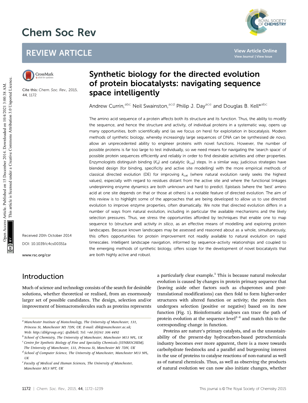 Synthetic Biology for the Directed Evolution of Protein Biocatalysts: Navigating Sequence Cite This: Chem