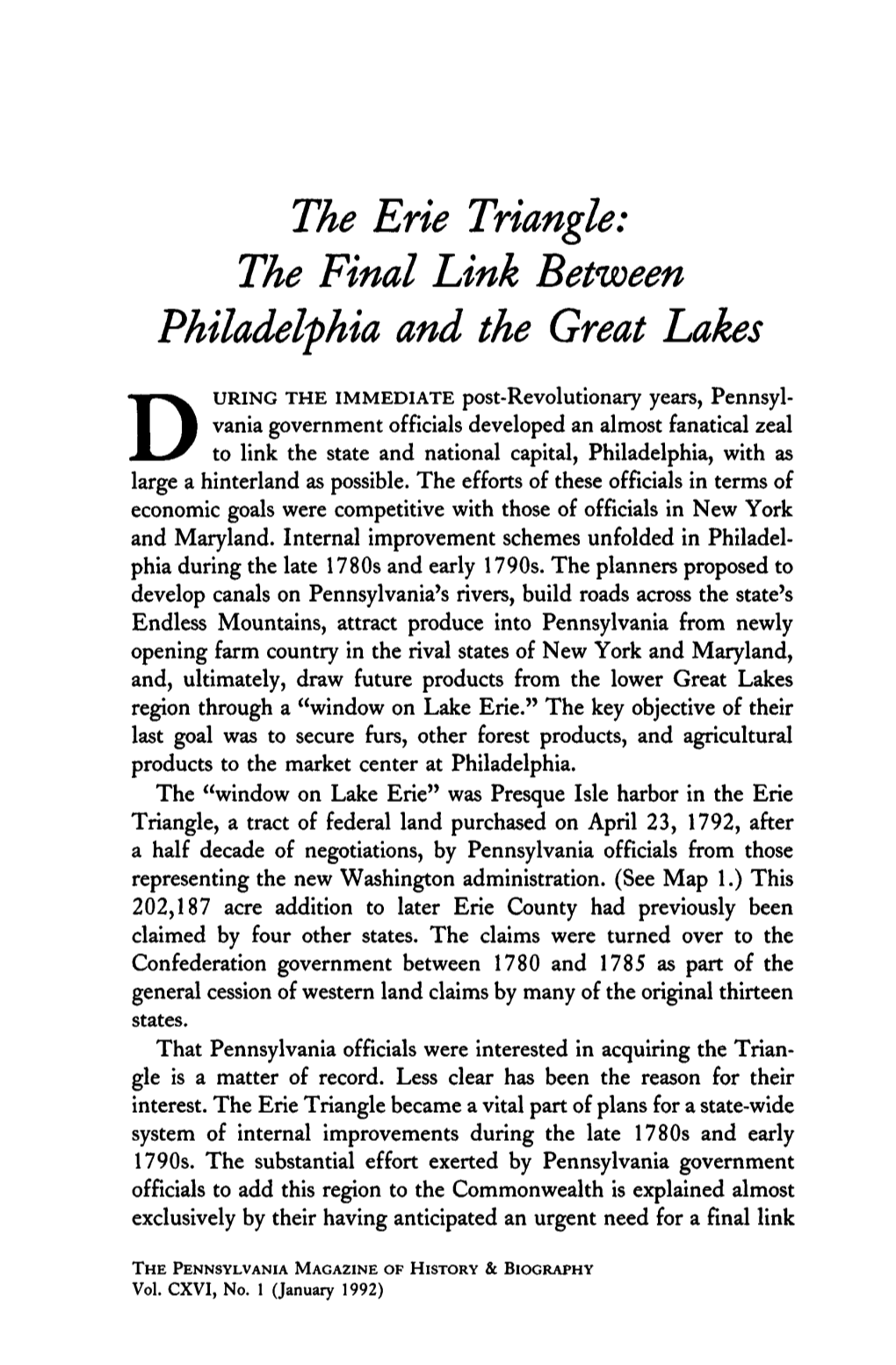 The Erie Triangle: the Final Link Between Philadelphia and the Great Lakes