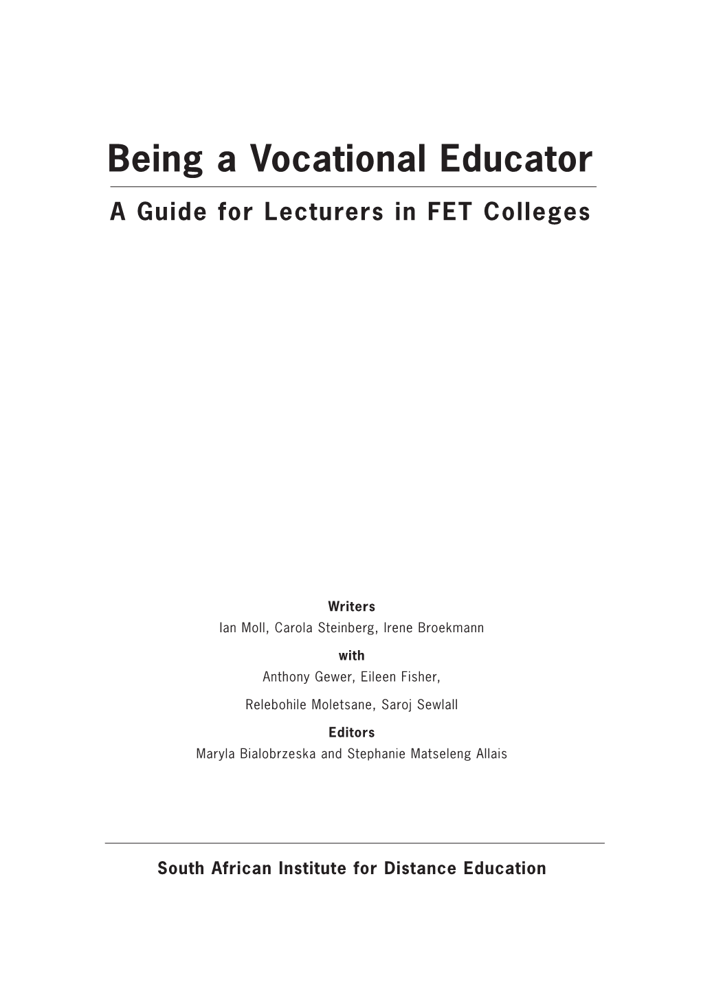 Being a Vocational Educator | a Guide for Lecturers in FET Colleges