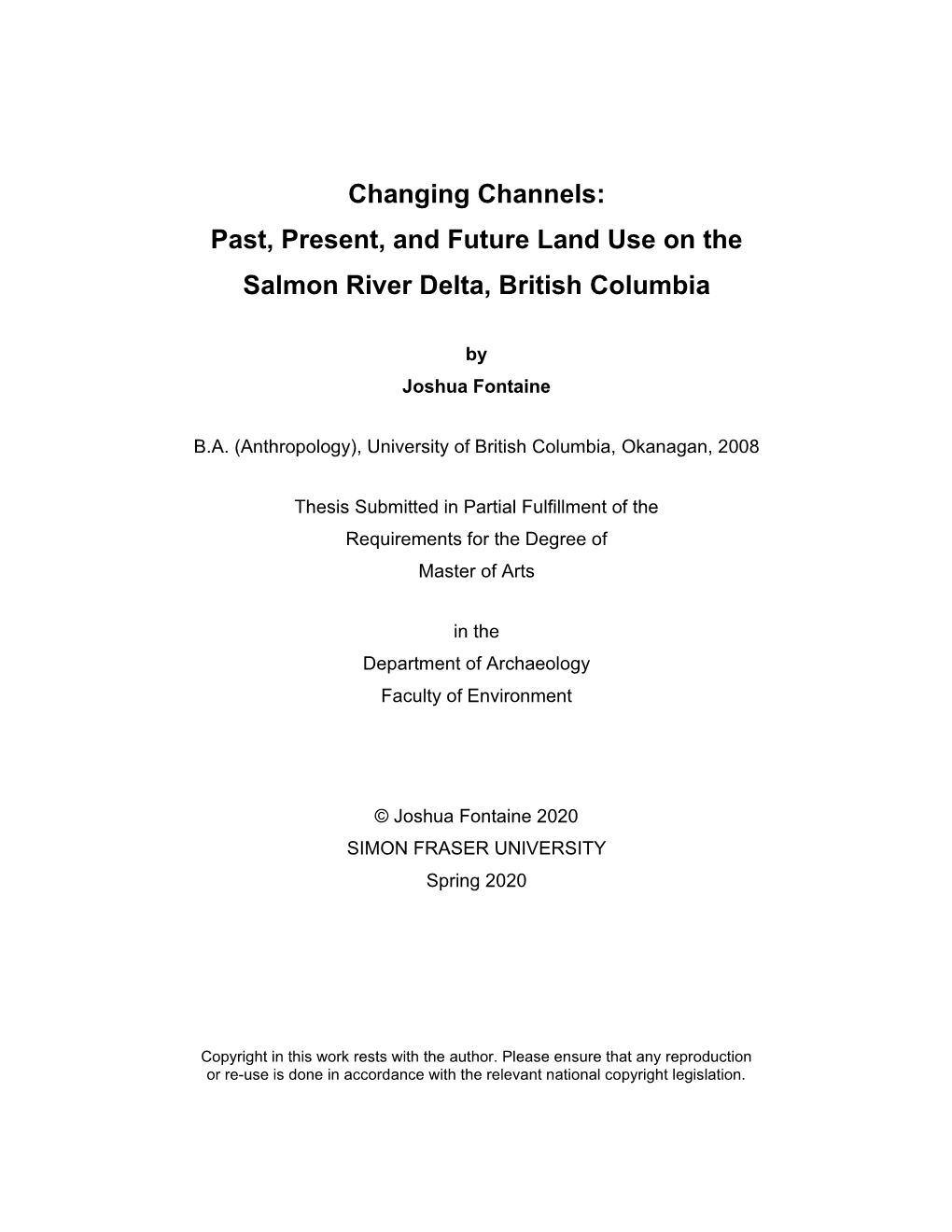 Changing Channels: Past, Present, and Future Land Use on the Salmon River Delta, British Columbia