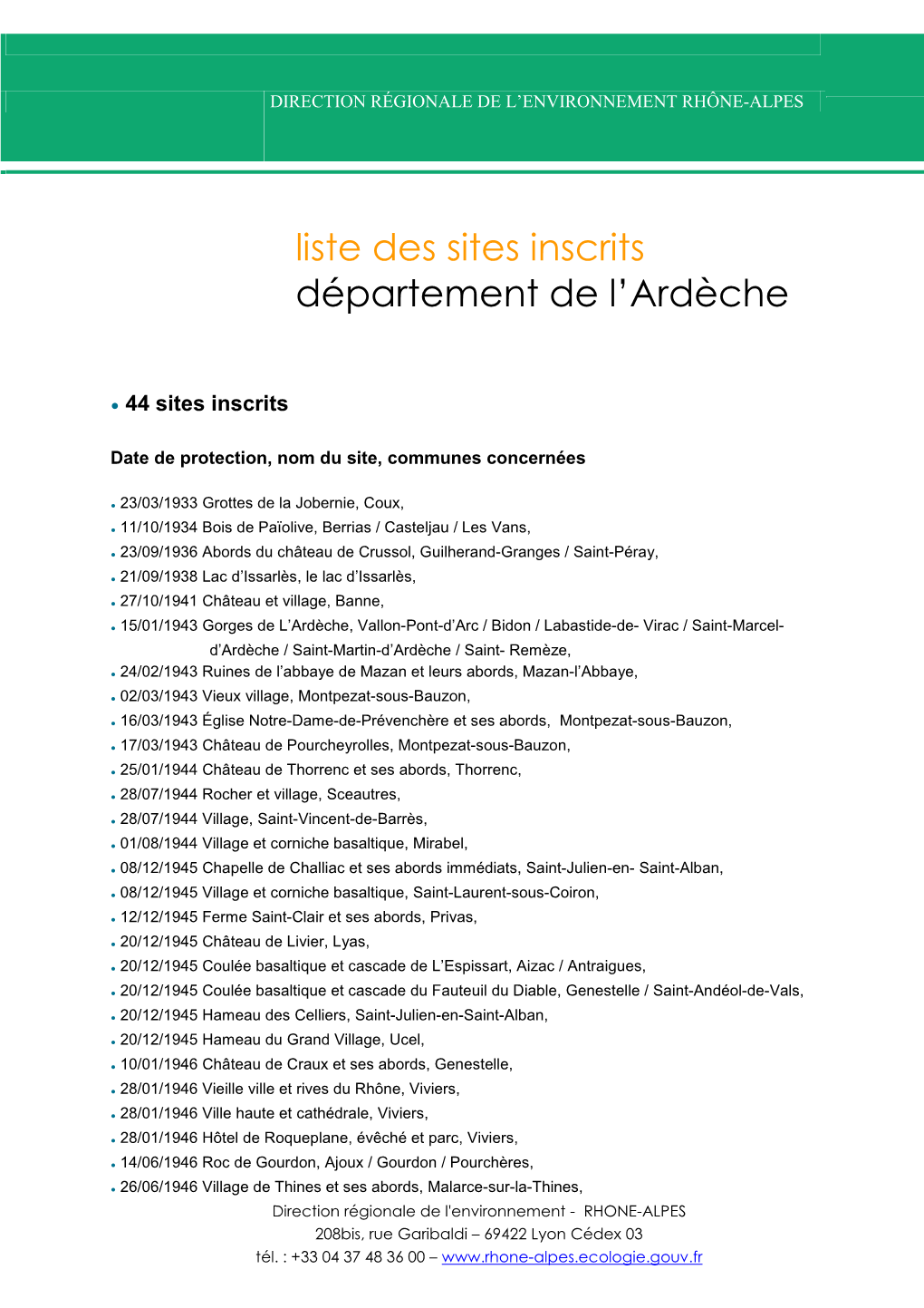 Sites Incrits Ardèche