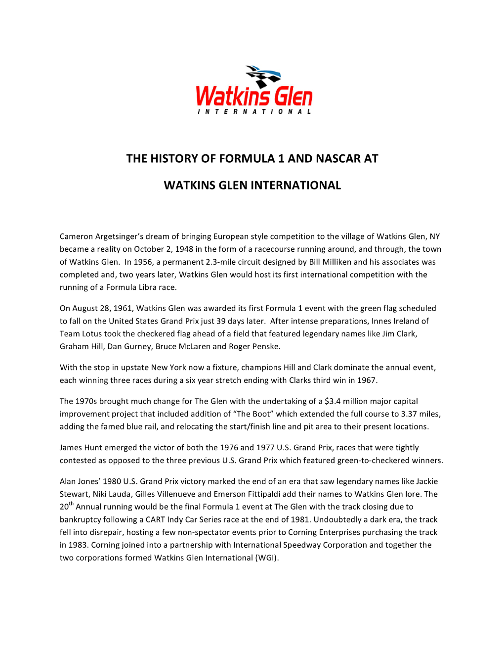 WGI NASCAR-F1 History FINAL