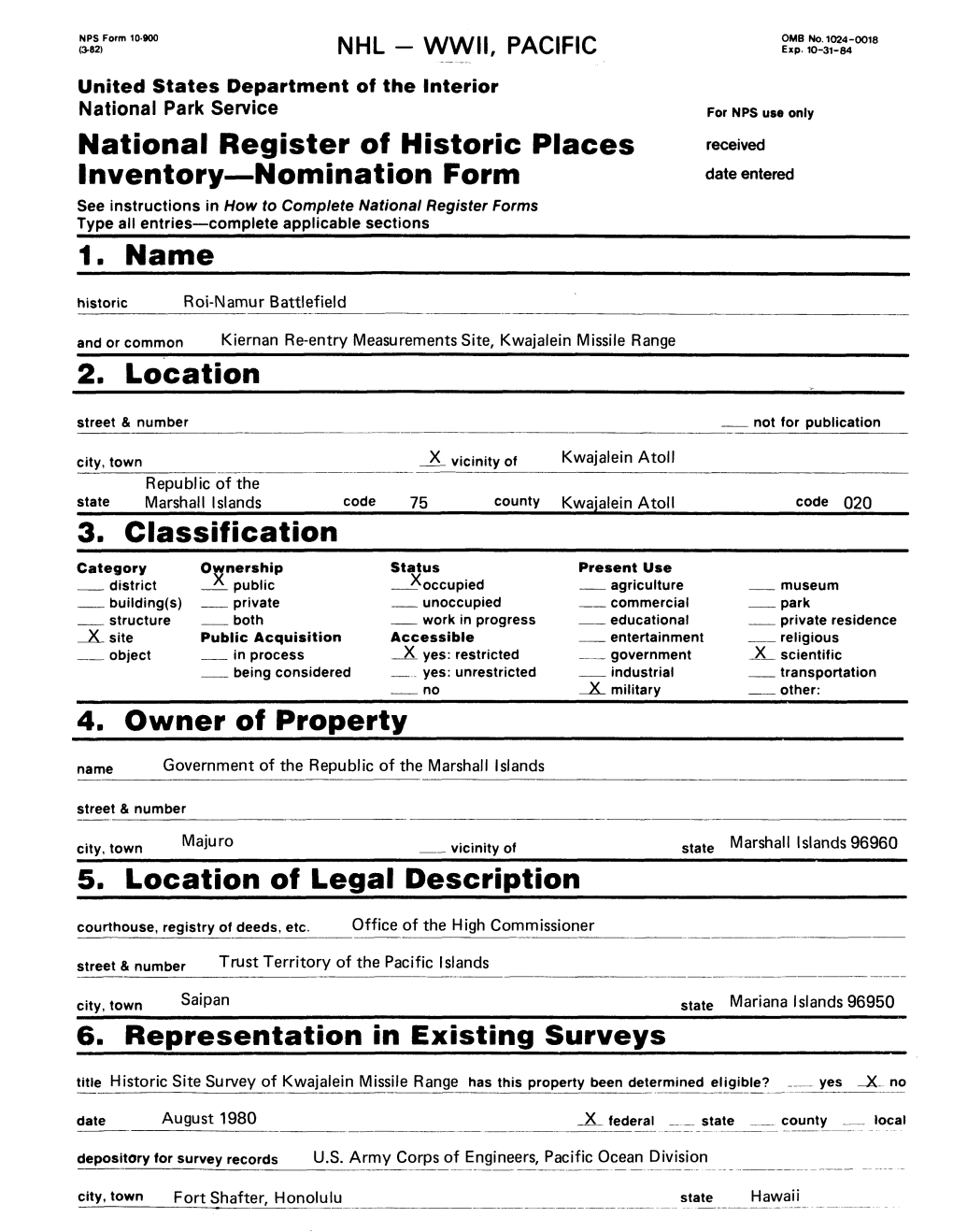 National Register of Historic Places Inventory — Nomination Form Date