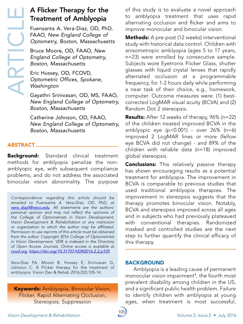 A Flicker Therapy for the Treatment of Amblyopia Is a Leading Cause of Permanent Amblyopia