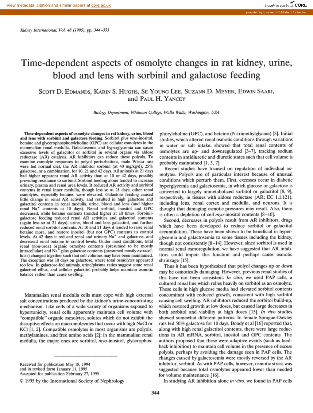 Time-Dependent Aspects of Osmolyte Changes in Rat Kidney, Urine, Blood and Lens with Sorbinil and Galactose Feeding