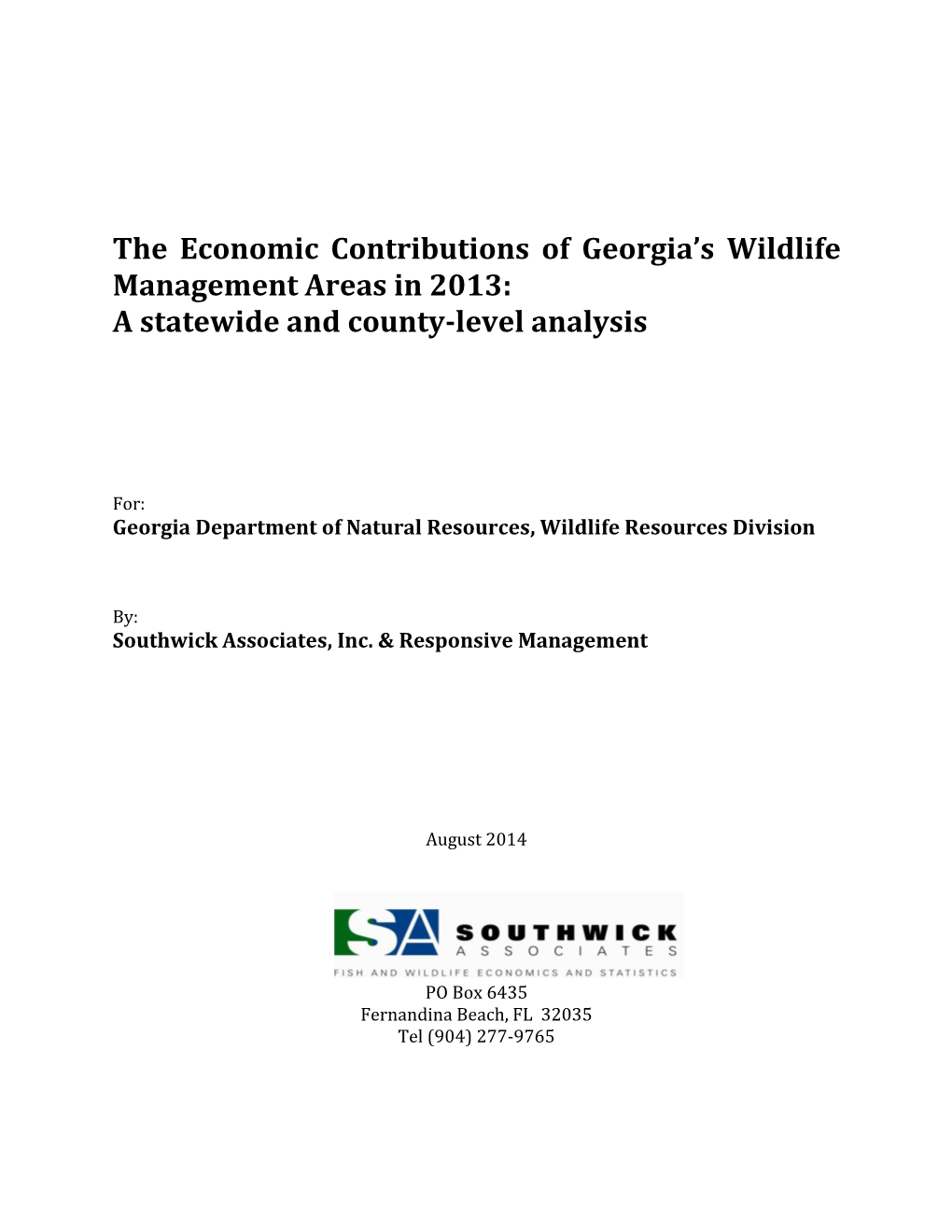 The Economic Contributions of Wmas in Georgia 2013