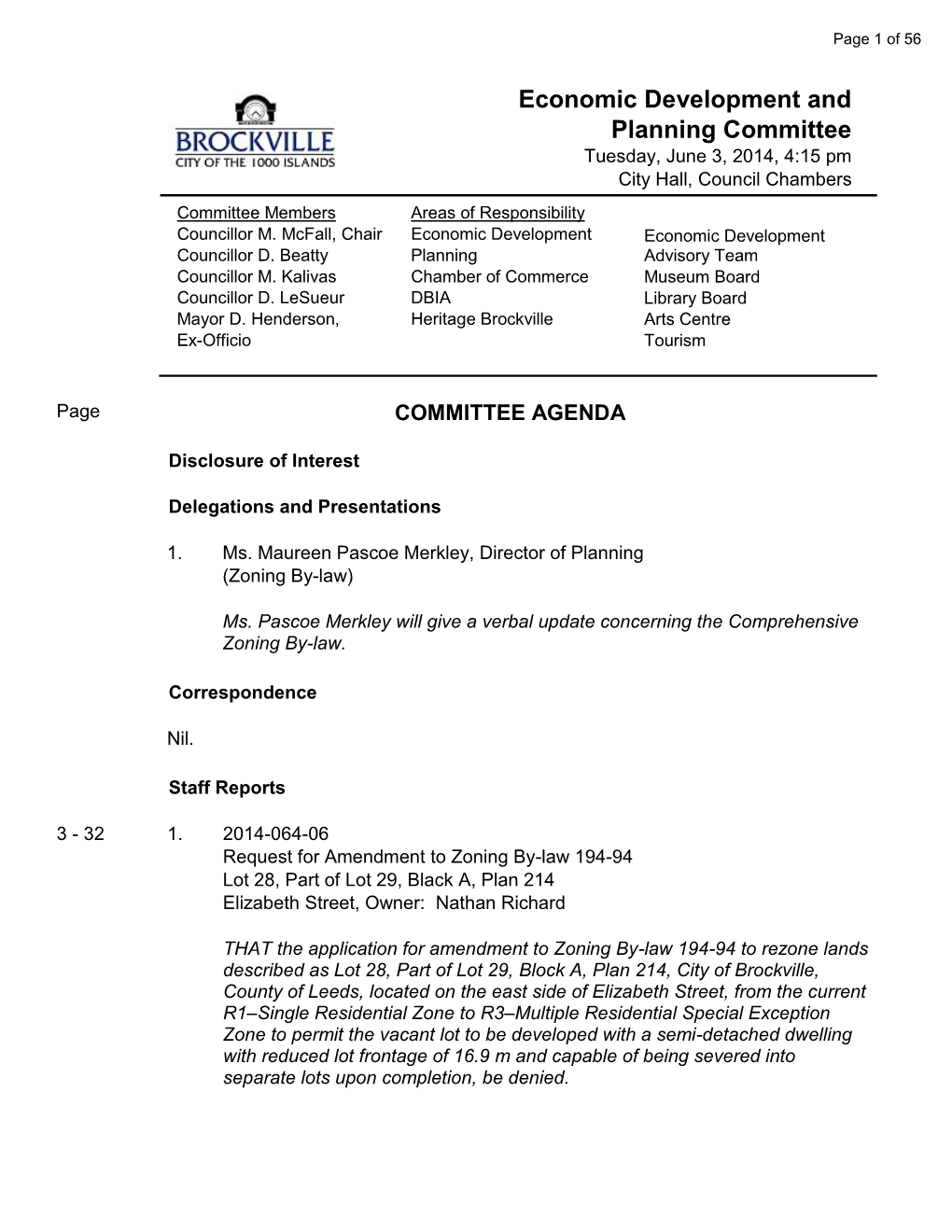 Economic Development and Planning Committee Tuesday, June 3, 2014, 4:15 Pm City Hall, Council Chambers