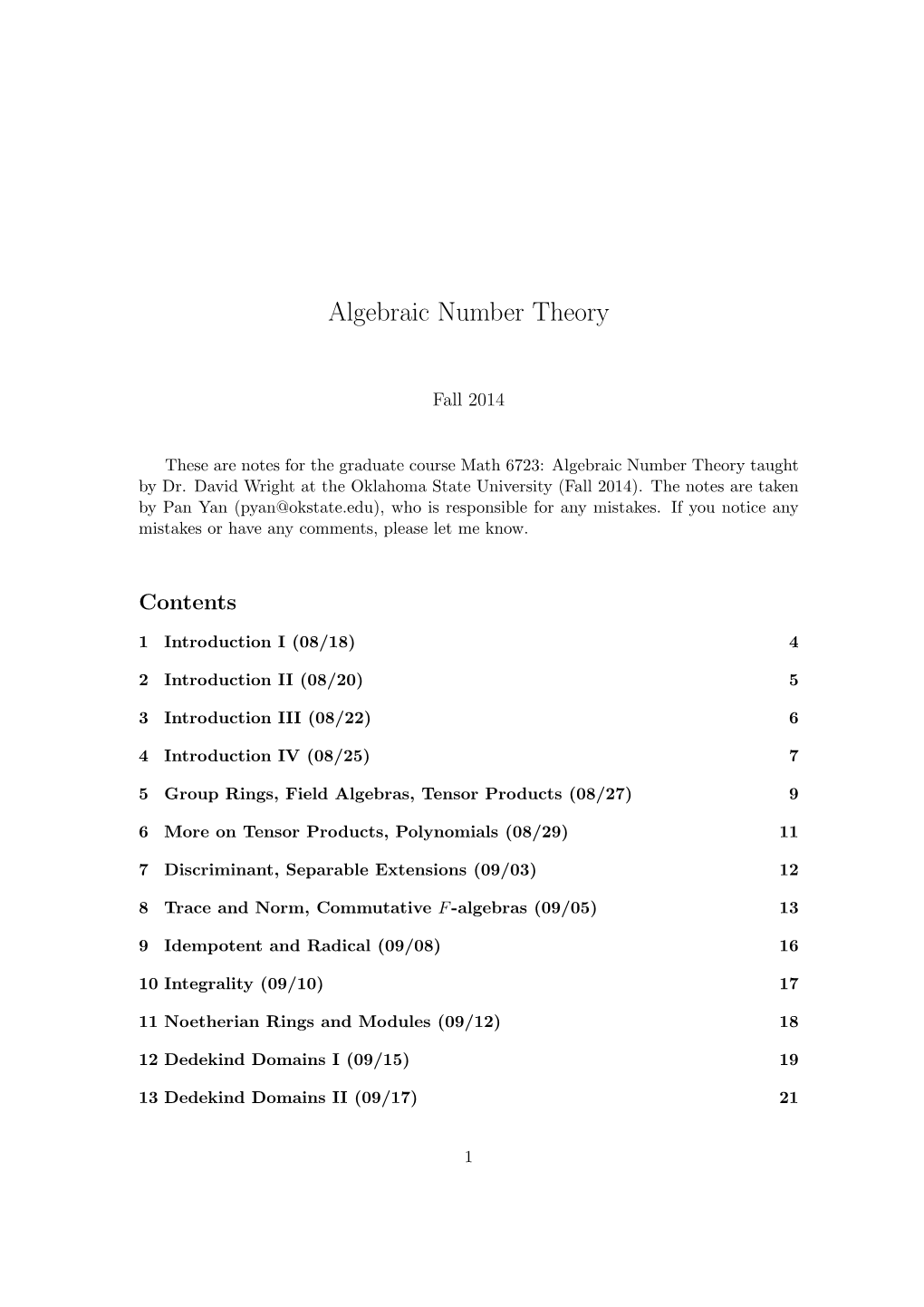 Algebraic Number Theory