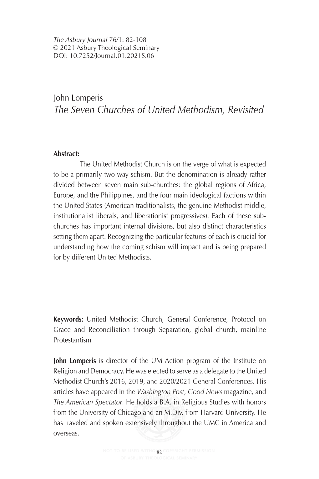 The Seven Churches of United Methodism, Revisited