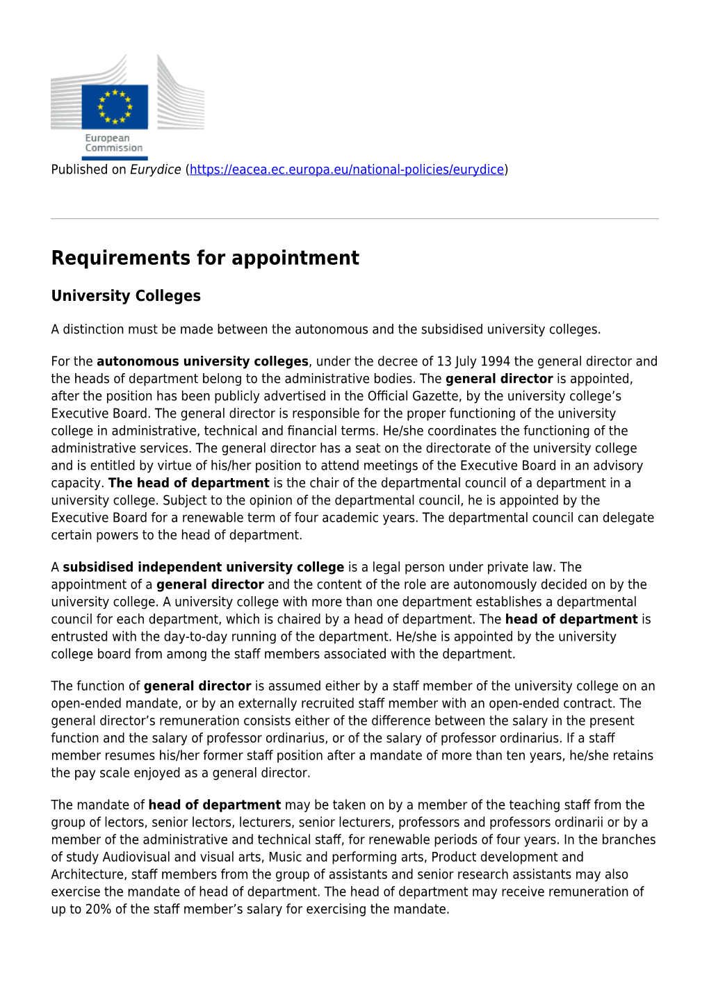 Requirements for Appointment