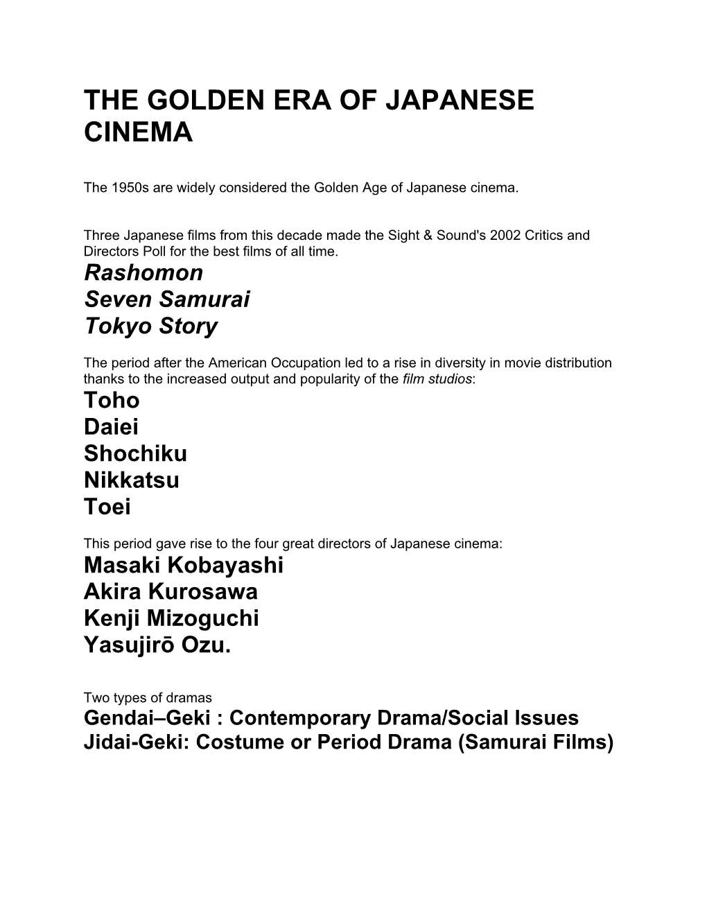 The Golden Era of Japanesa Cinema