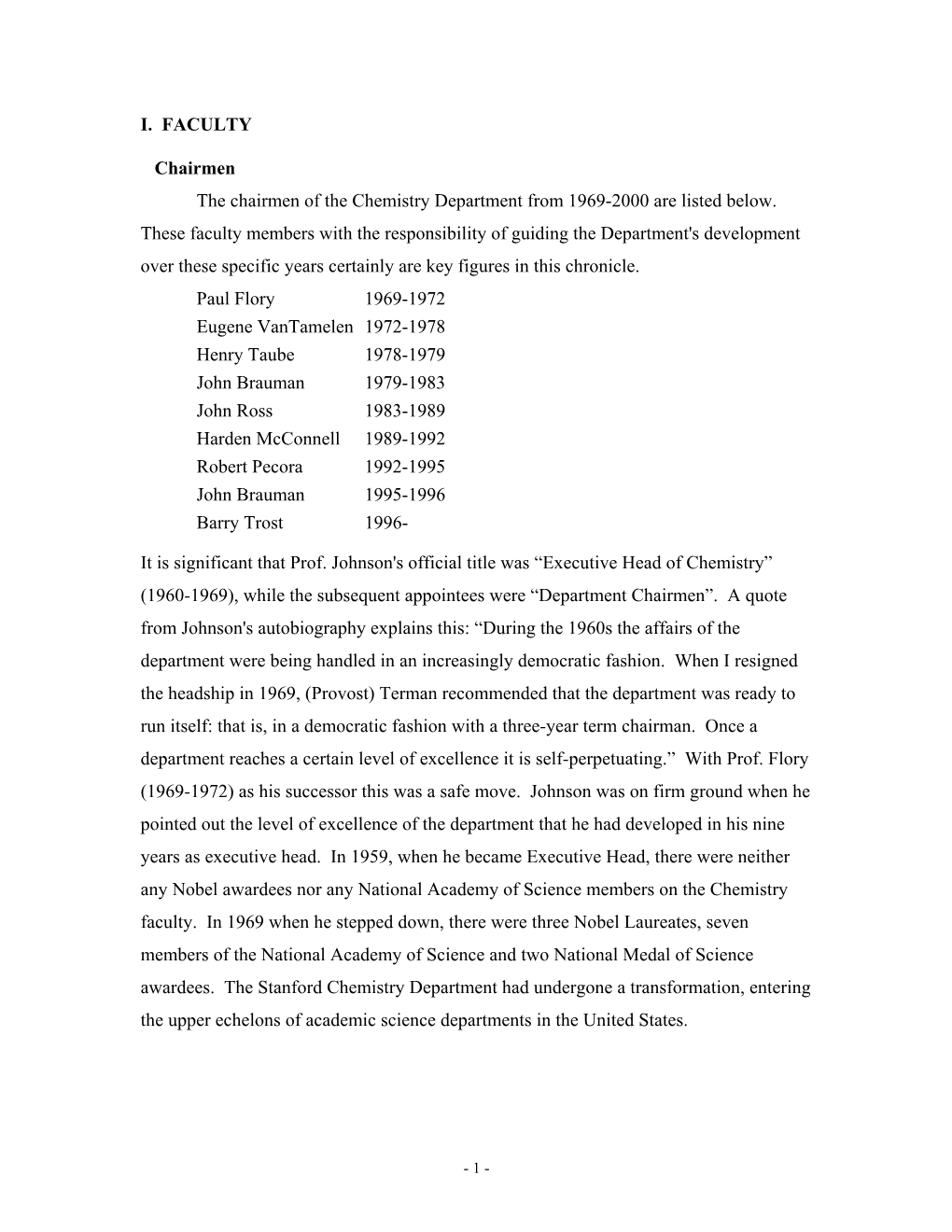 Chemistry Department Endowed Chairs (As of Year 2000) J.C