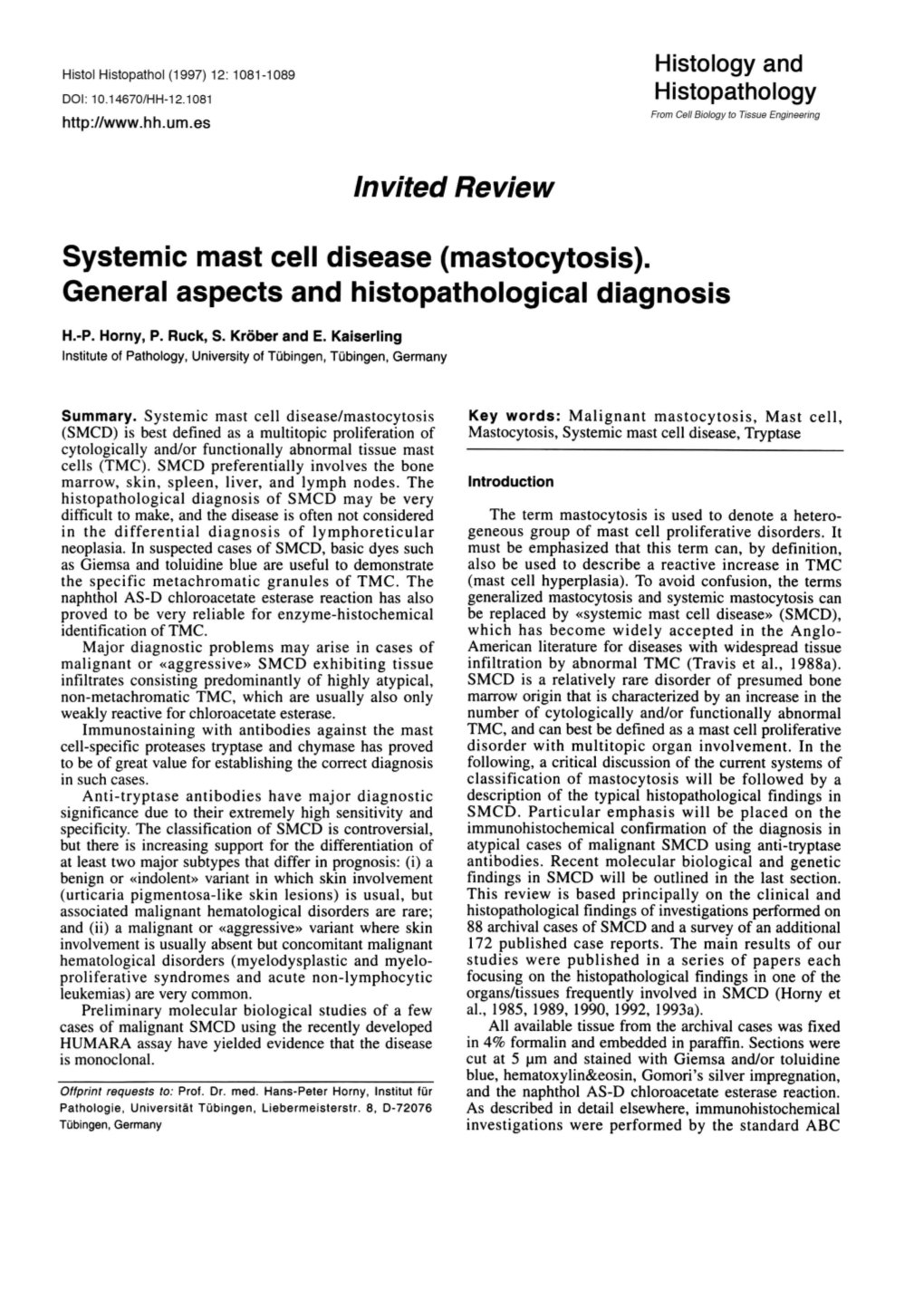 Invited Review Systemic Mast Cell Disease (Mastocytosis). General