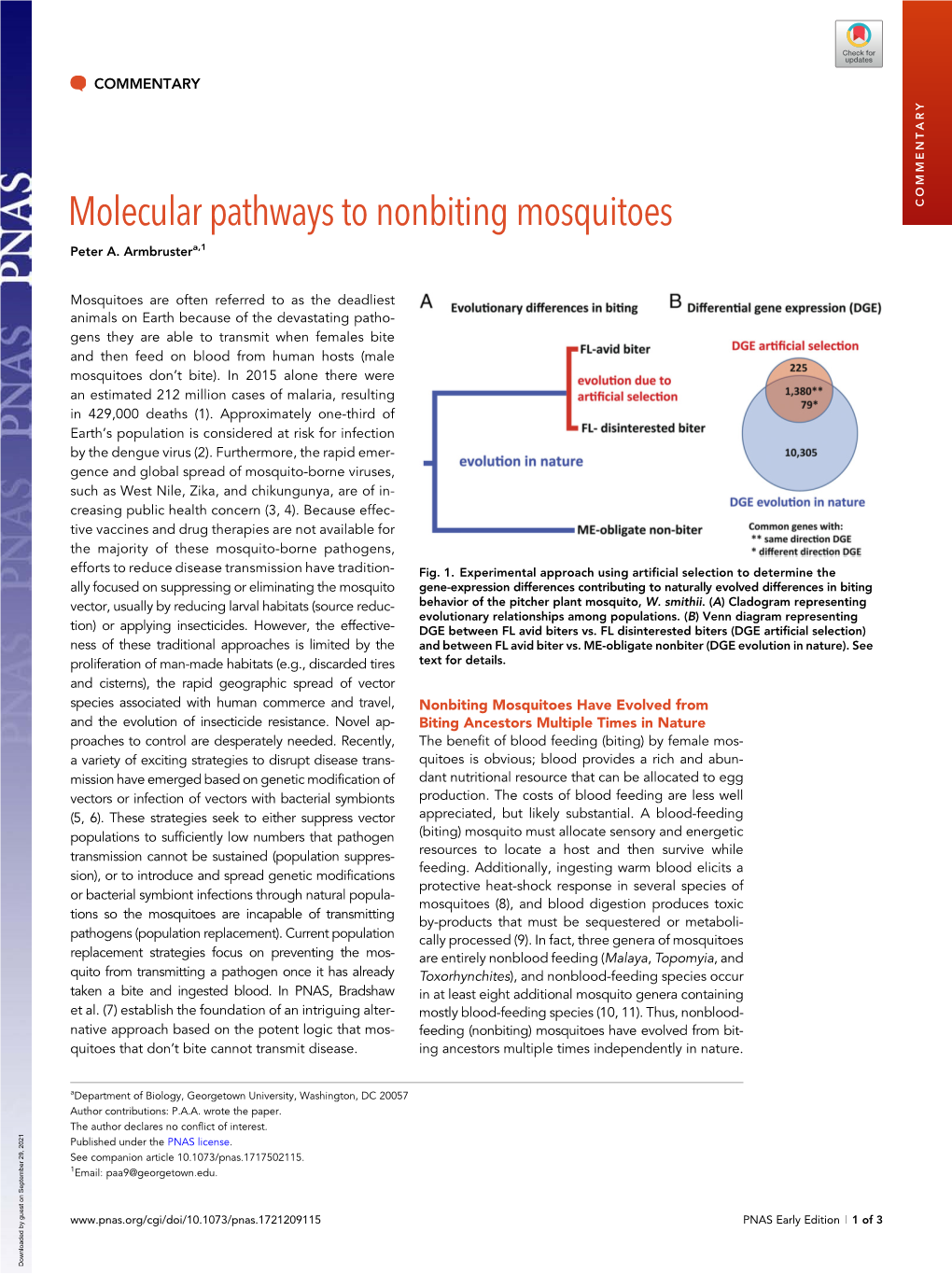 Molecular Pathways to Nonbiting Mosquitoes COMMENTARY Peter A