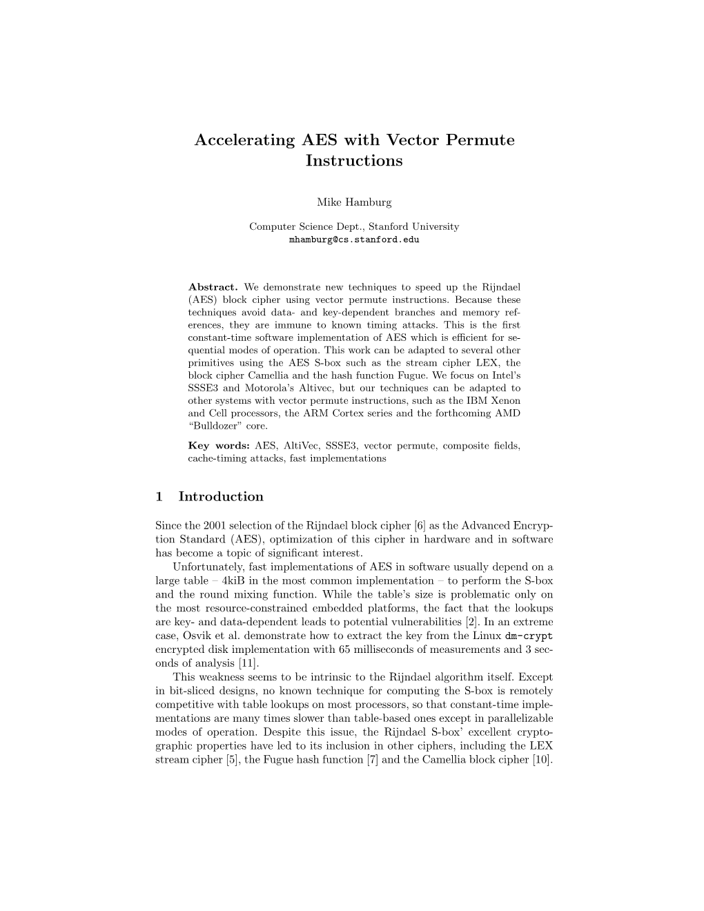 Accelerating AES with Vector Permute Instructions