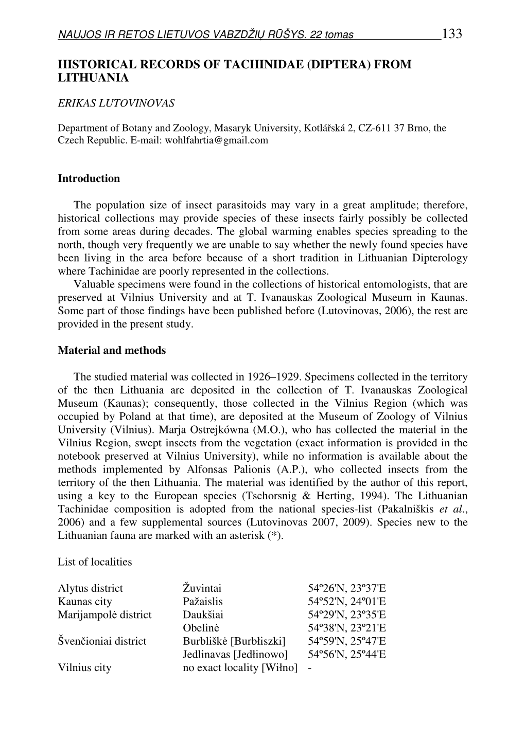 Historical Records of Tachinidae (Diptera) from Lithuania