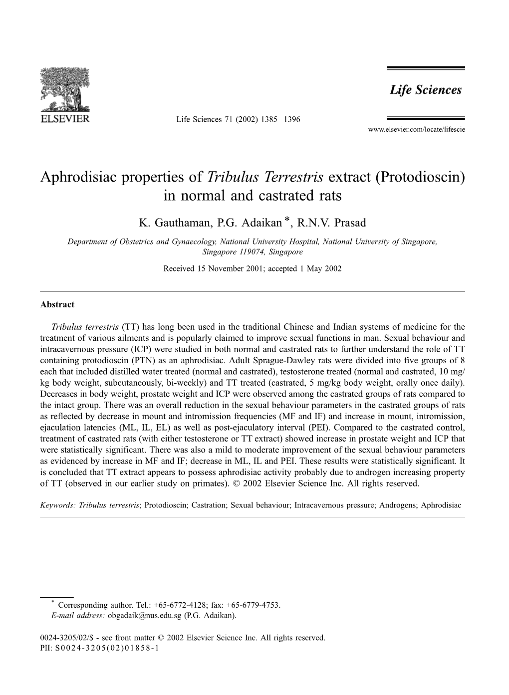 Aphrodisiac Properties of Tribulus Terrestris Extract (Protodioscin) in Normal and Castrated Rats