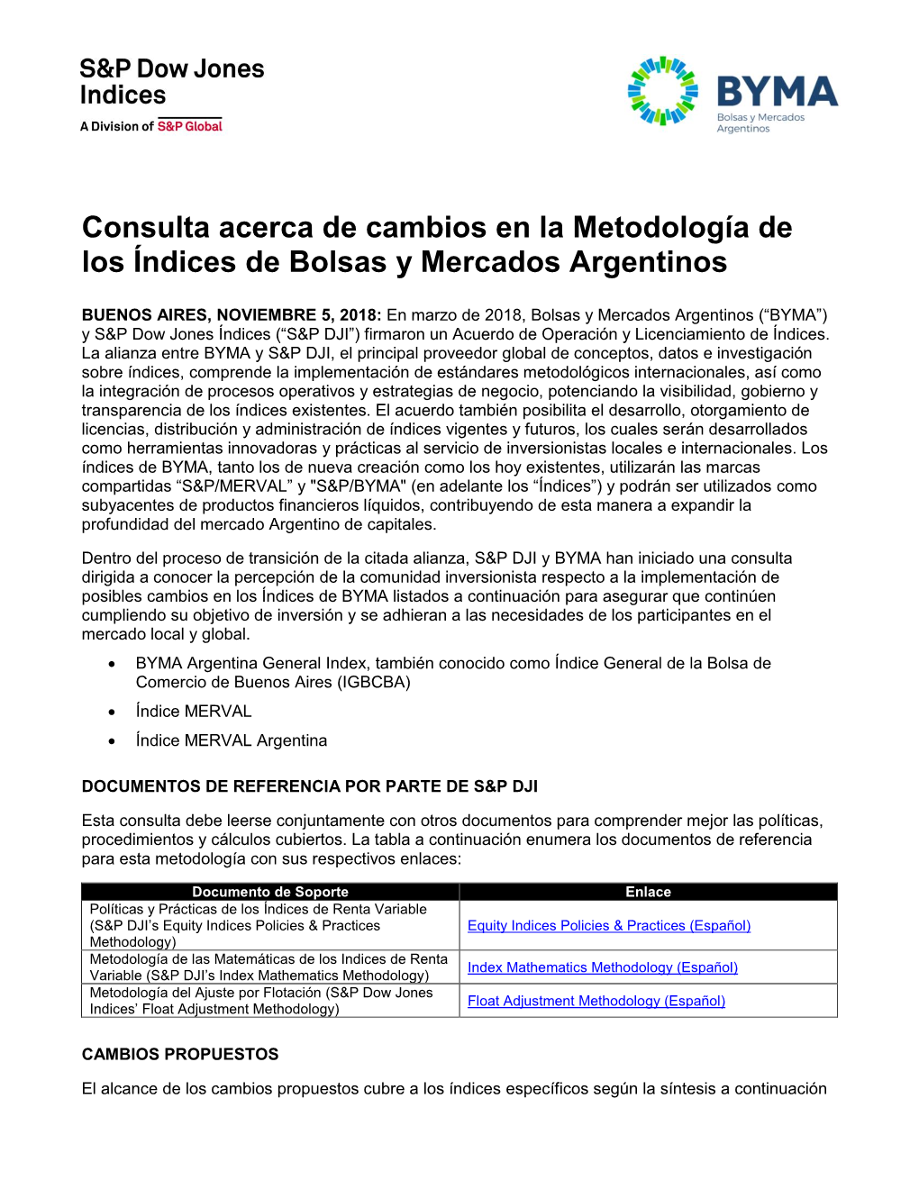 Consulta Acerca De Cambios En La Metodología De Los Índices De Bolsas Y Mercados Argentinos