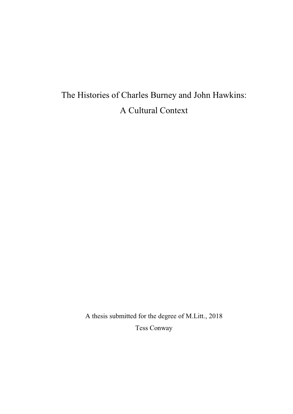 The Histories of Charles Burney and John Hawkins: a Cultural Context