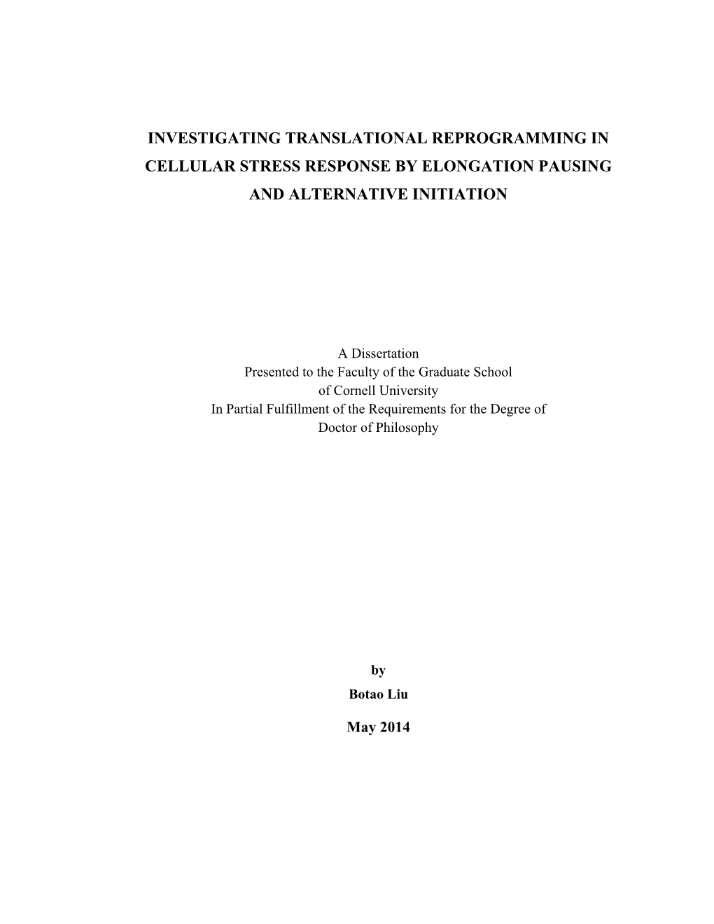 CHAPTER 1 Translational Reprogramming in Cellular Stress Response