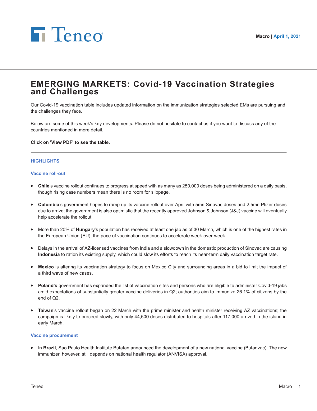 EMERGING MARKETS: Covid-19 Vaccination Strategies and Challenges