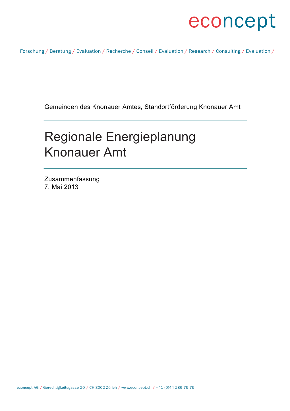 Regionale Energieplanung Knonauer Amt