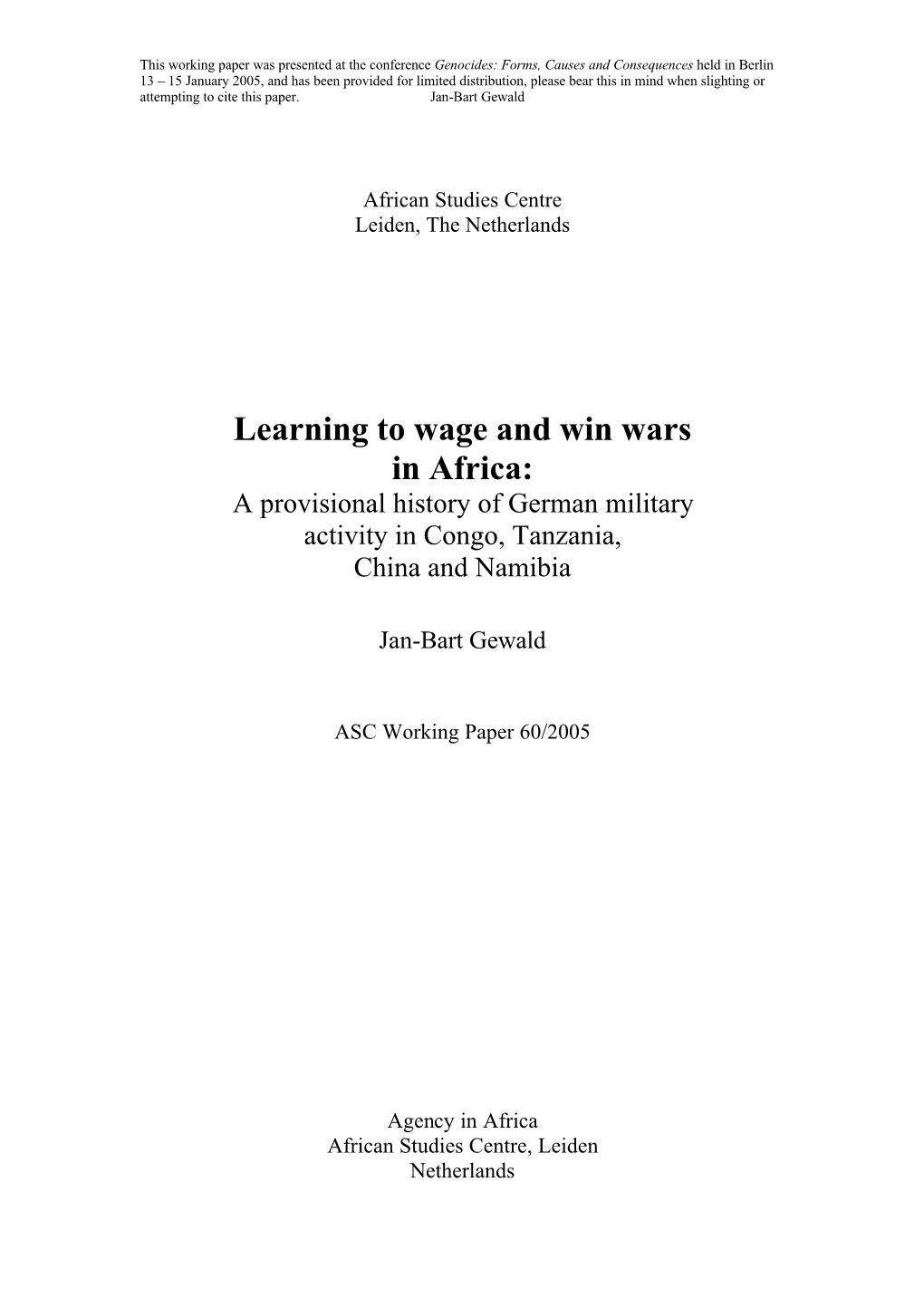 African Studies Centre Working Paper 60